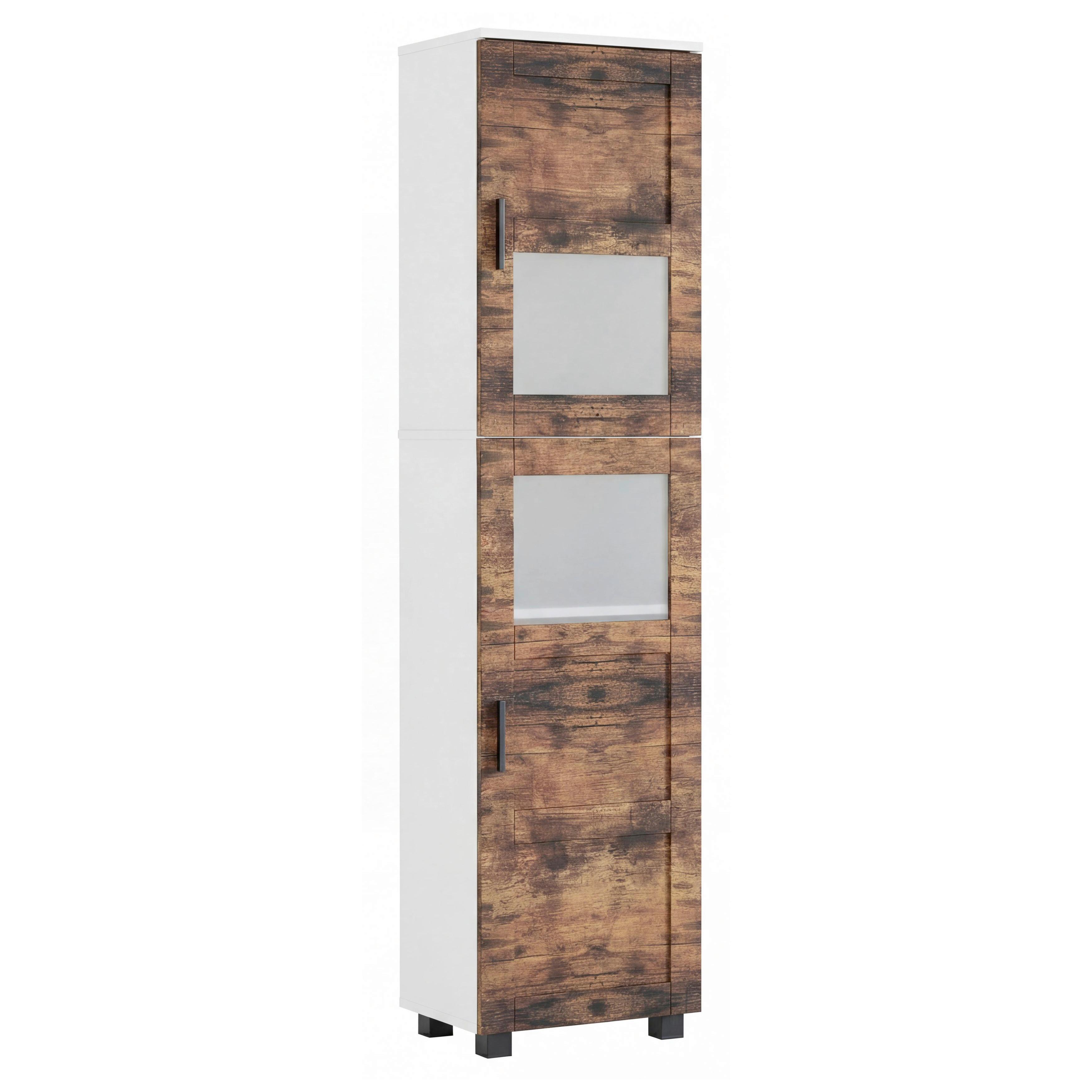 Hochschrank Nilari Weiß/Eichefarben B: 38cm - Eichefarben/Weiß, Trend, Glas/Holzwerkstoff (38/165/28cm) - MID.YOU