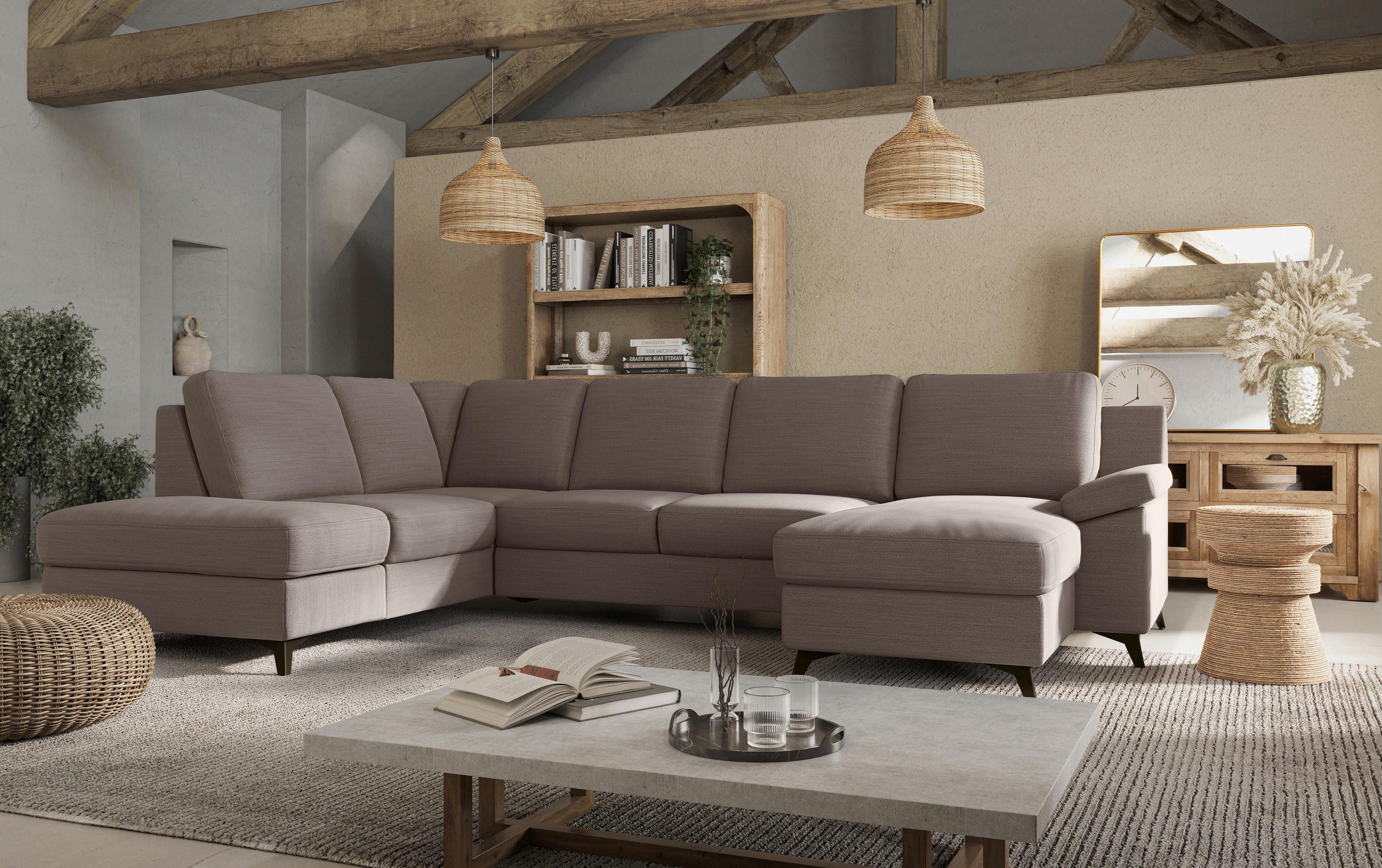 Wohnlandschaft Boom, Taupe 204x309x156 cm - Taupe/Schwarz, KONVENTIONELL, Textil (204/309/156cm) - Cotta