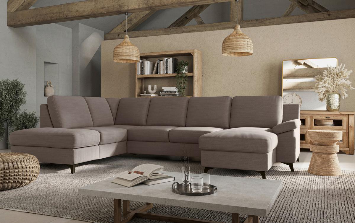 Wohnlandschaft Boom, Taupe 204x309x156 cm - Taupe/Schwarz, KONVENTIONELL, Textil (204/309/156cm) - Cotta