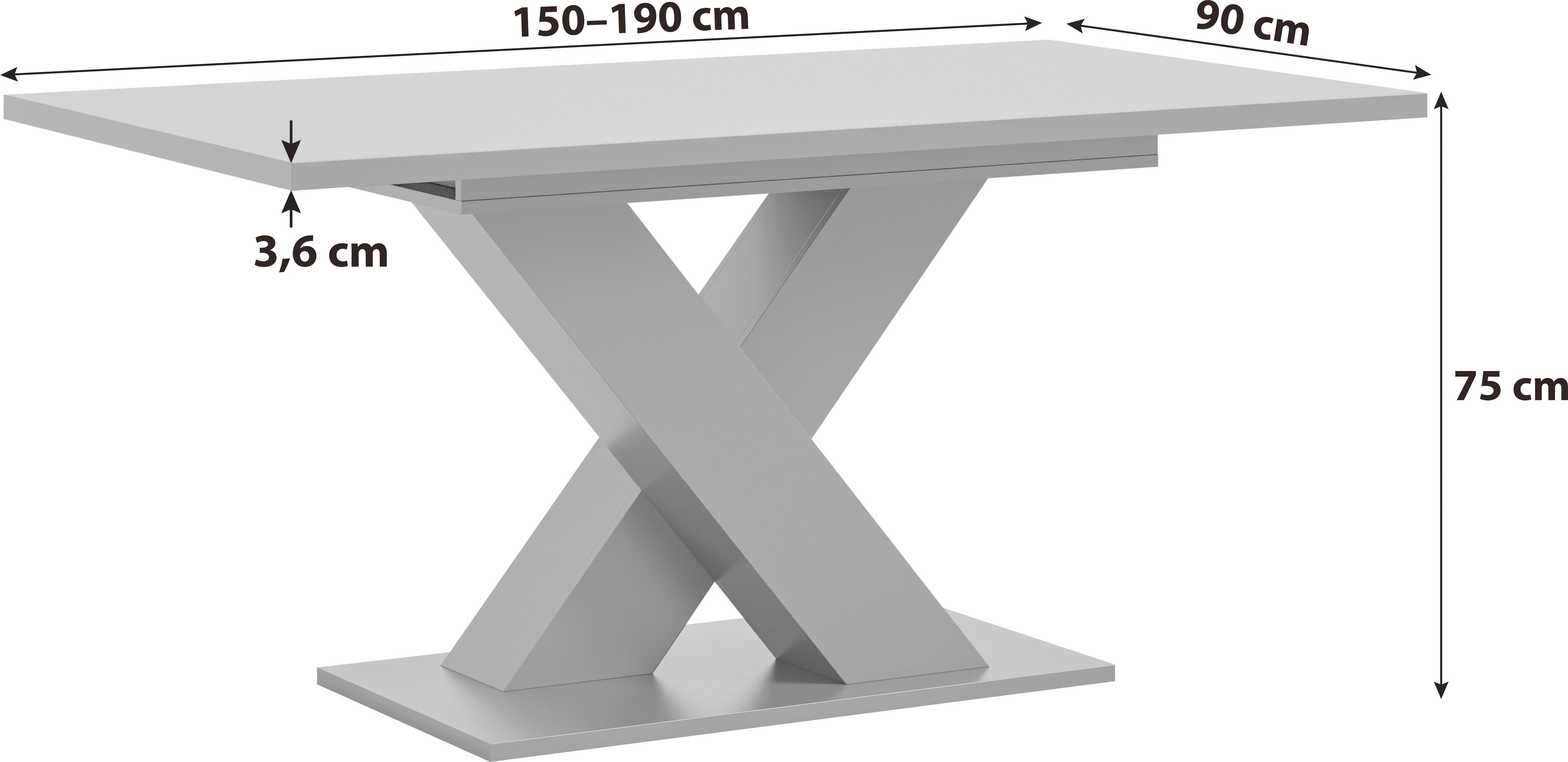 Ausziehtisch Marlon 150 Az Grau/Weiß Auf 190cm ausziehbar - Weiß/Grau, Trend, Holzwerkstoff (150-190/90/75cm) - MID.YOU
