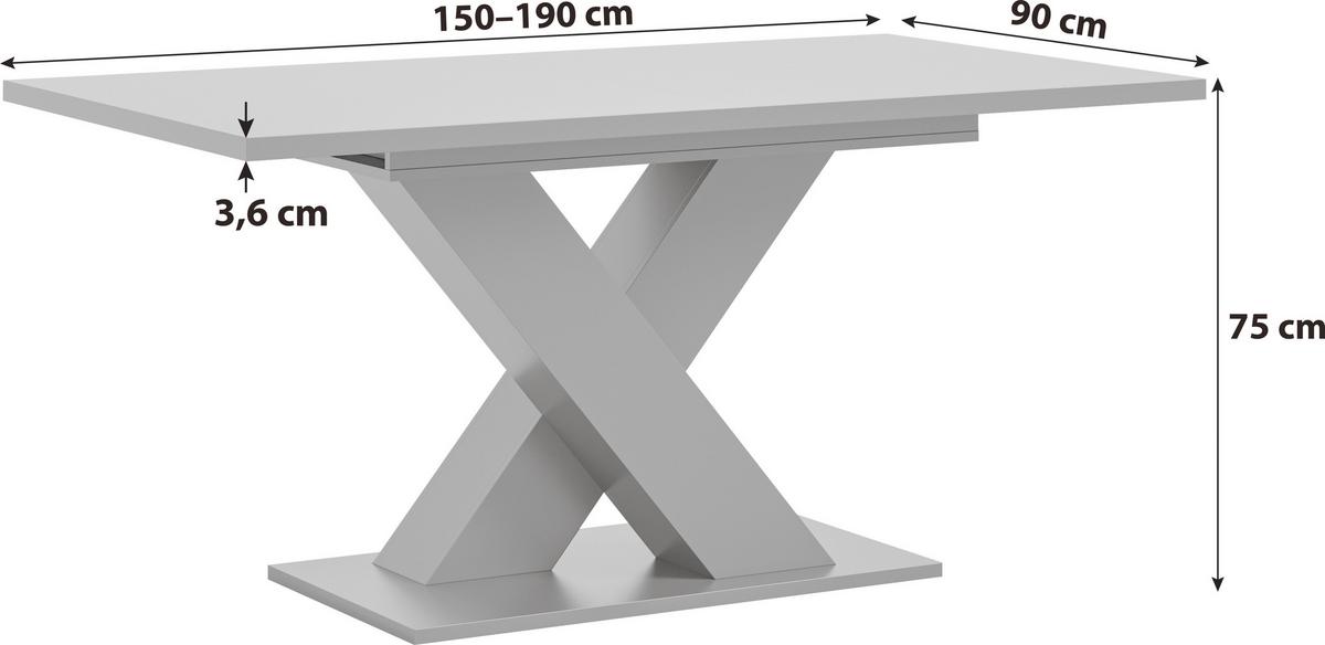 Ausziehtisch Marlon 150 Az Grau/Weiß Auf 190cm ausziehbar - Weiß/Grau, Trend, Holzwerkstoff (150-190/90/75cm) - MID.YOU