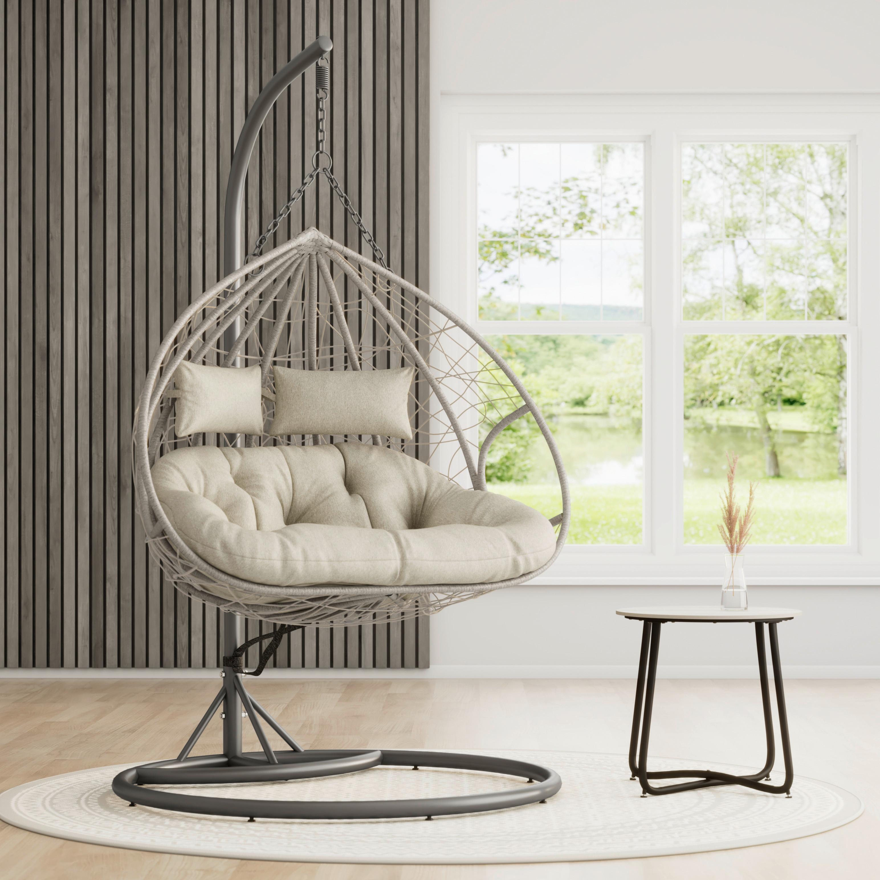 ZÁVĚSNÉ KŘESLO ENEA - šedá/krémová, Moderní, kov/textil (133/205/120cm) - Bessagi Garden