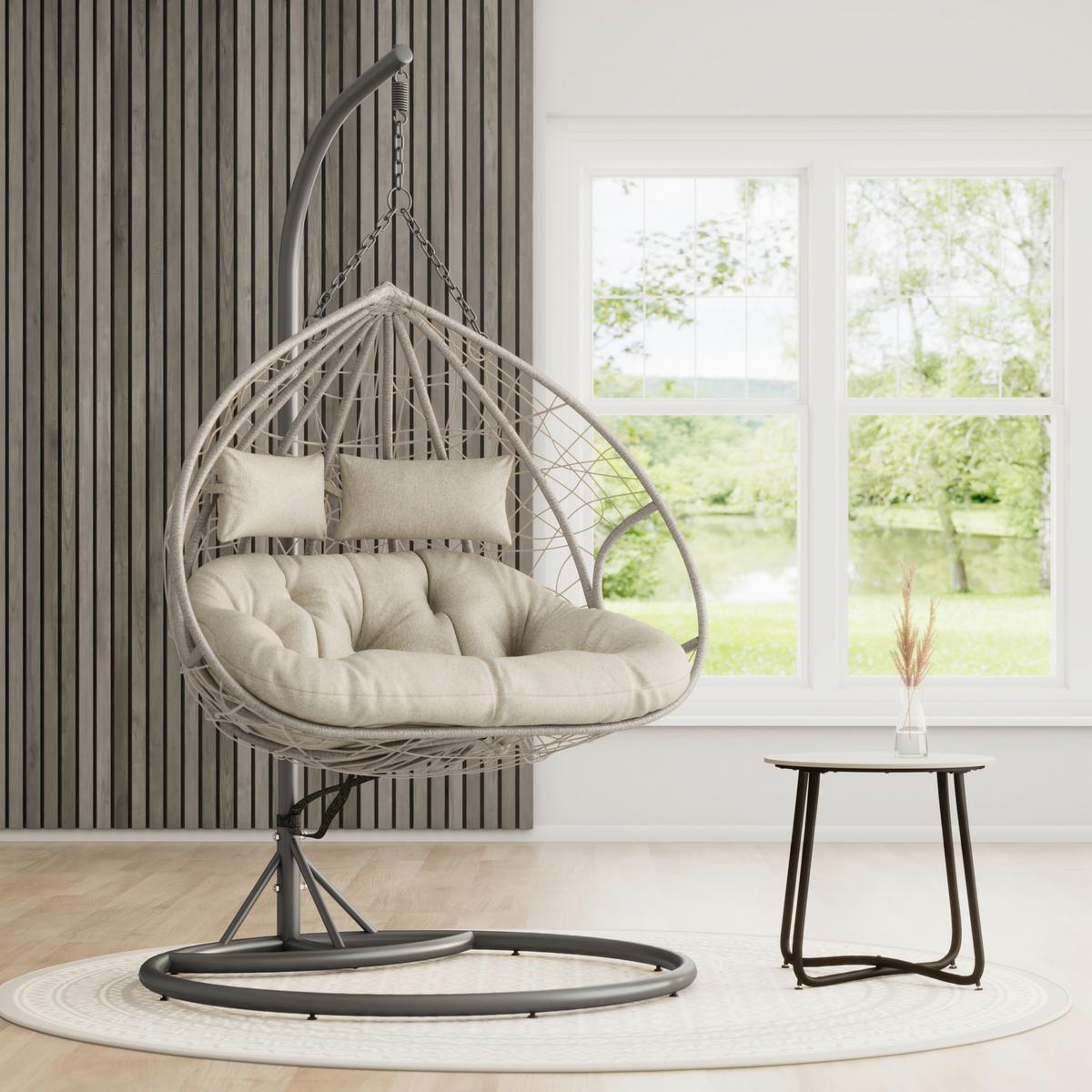 ZÁVESNÉ KRESLO ENEA - sivá/krémová, Modern, kov/textil (133/205/120cm) - Bessagi Garden