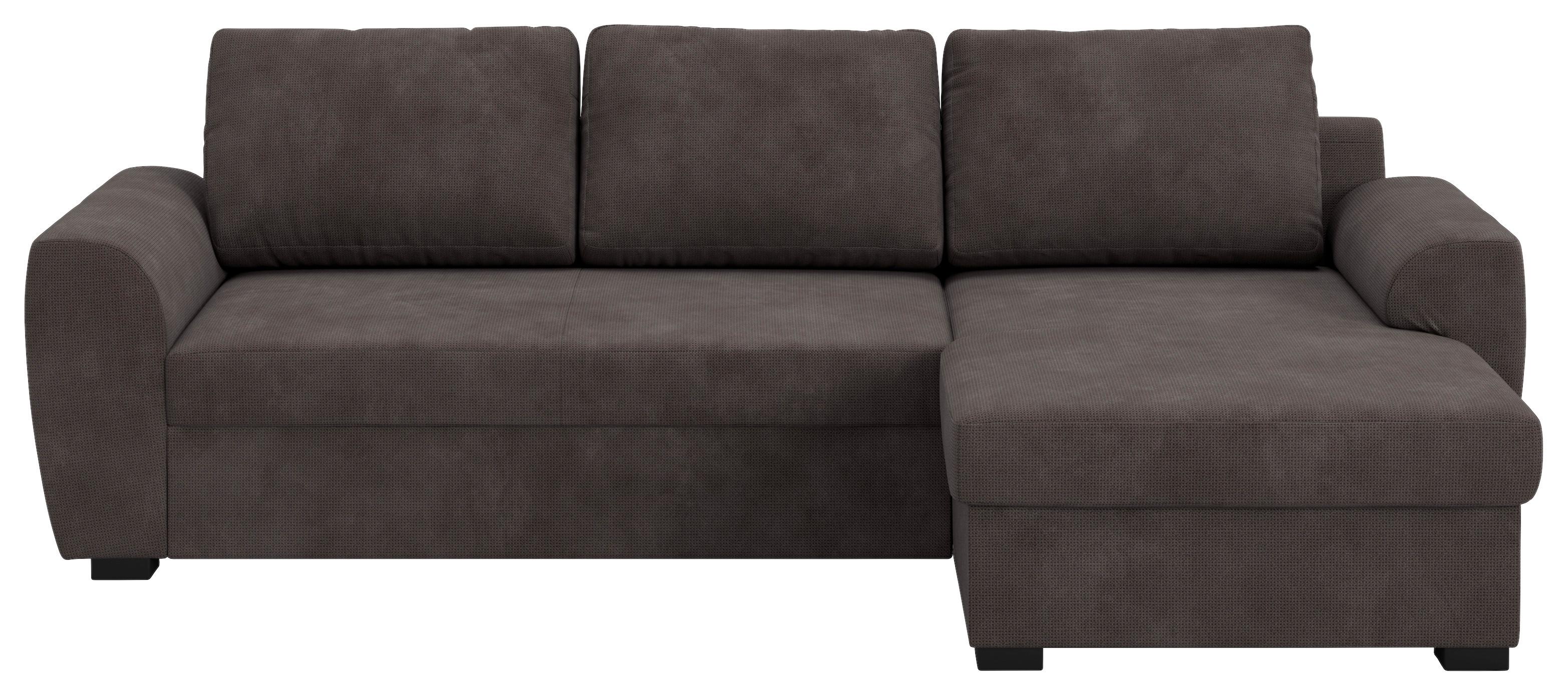 Ecksofa mit Bettfunktion Mikrofaser schwarz, B: 253cm - Schwarz/Braun, Trend, Textil (253/154cm) - MID.YOU