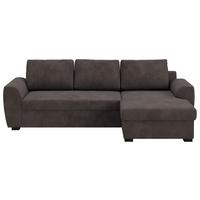 Ecksofa mit Bettfunktion Mikrofaser schwarz, B: 253cm - Schwarz/Braun, Trend, Textil (253/154cm) - MID.YOU