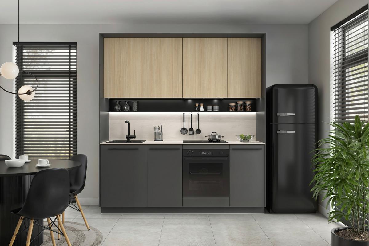 Küchenblock Milino Small-Grg/sbe - Eichefarben/Grau, Basics, Holzwerkstoff (210cm) - Visiona