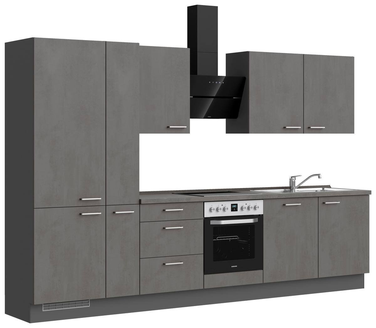 Kuchyňská linka 330 cm, bridl.šedý betón/bridl.šedá - barvy břidlice/barvy nerez oceli, Moderní, kov/kompozitní dřevo (330cm) - Nobilia