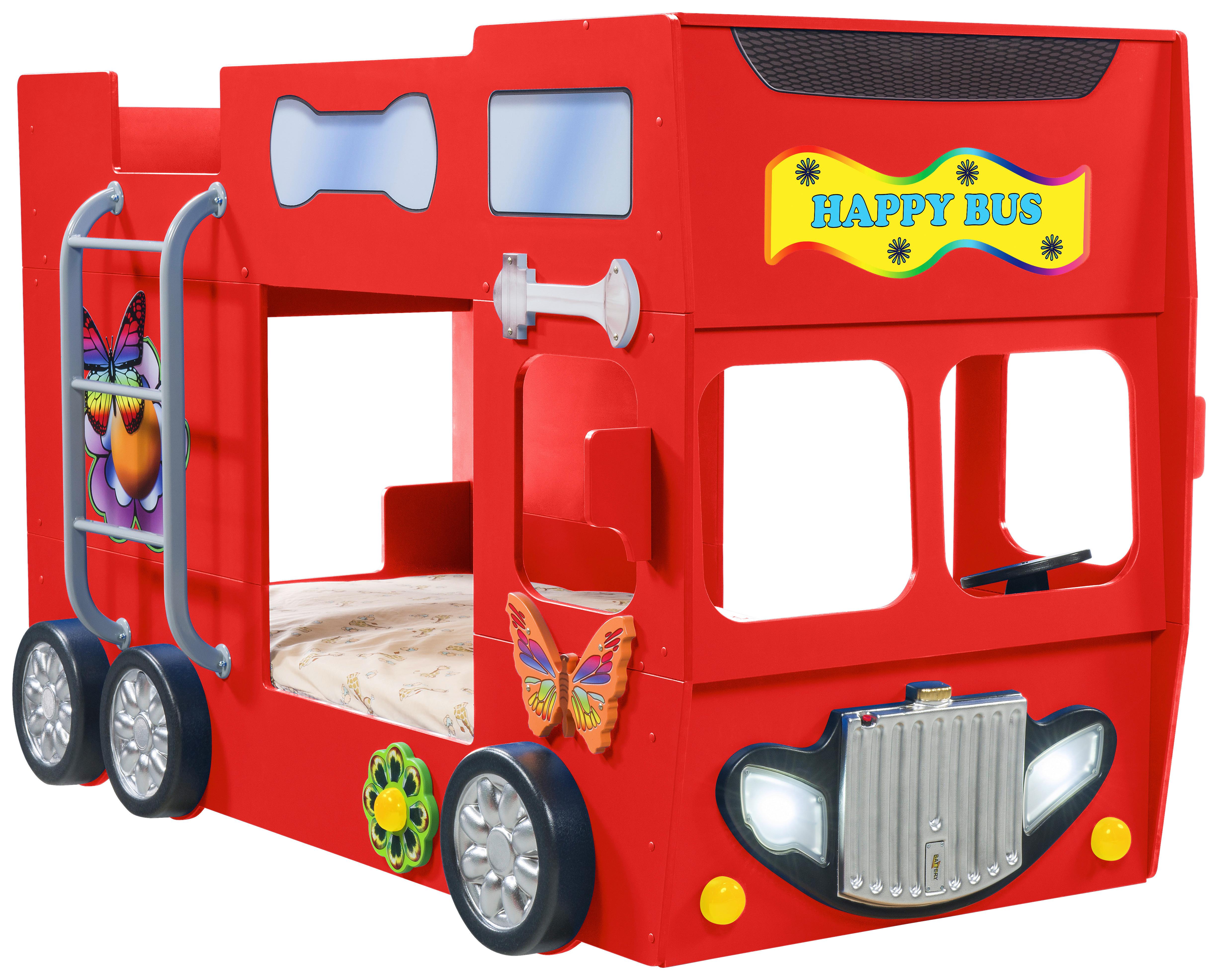 Autobett Happybus Doppeldecker Rot - Rot/Weiß, LIFESTYLE, Holz/Holzwerkstoff (90/190cm) - Livetastic