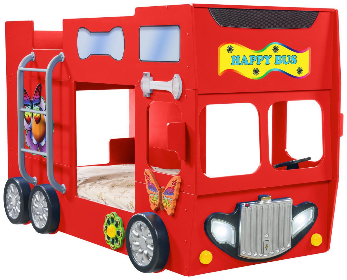Autobett Happybus Doppeldecker Rot - Rot/Weiß, LIFESTYLE, Holz/Holzwerkstoff (90/190cm) - Livetastic