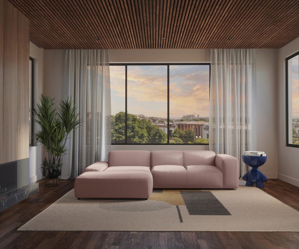 Ecksofa Hannah Rosa 200x304 cm - Schwarz/Rosa, Design, Textil (200/304cm) - MID.YOU