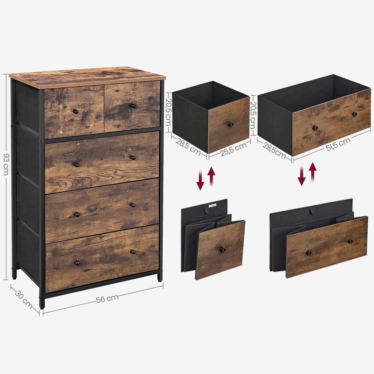 Kommode Schwarz/Dunkelbraun B: 56 cm - Dunkelbraun/Schwarz, Basics, Papier/Holzwerkstoff (56/93/30cm)