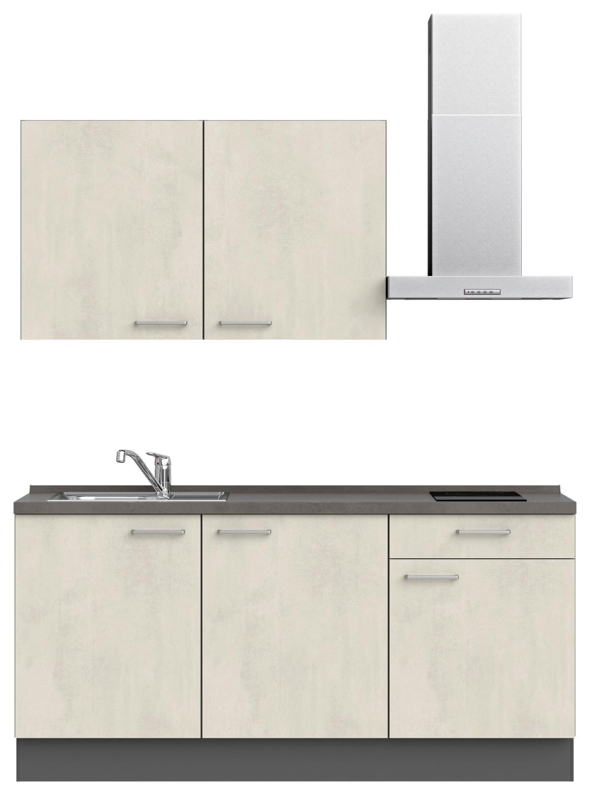 Kuchynská linka 180 cm, biely betón/ bridlicová šedá - biela/farba ušľachtilej ocele, Modern, kov/kompozitné drevo (180cm) - Nobilia