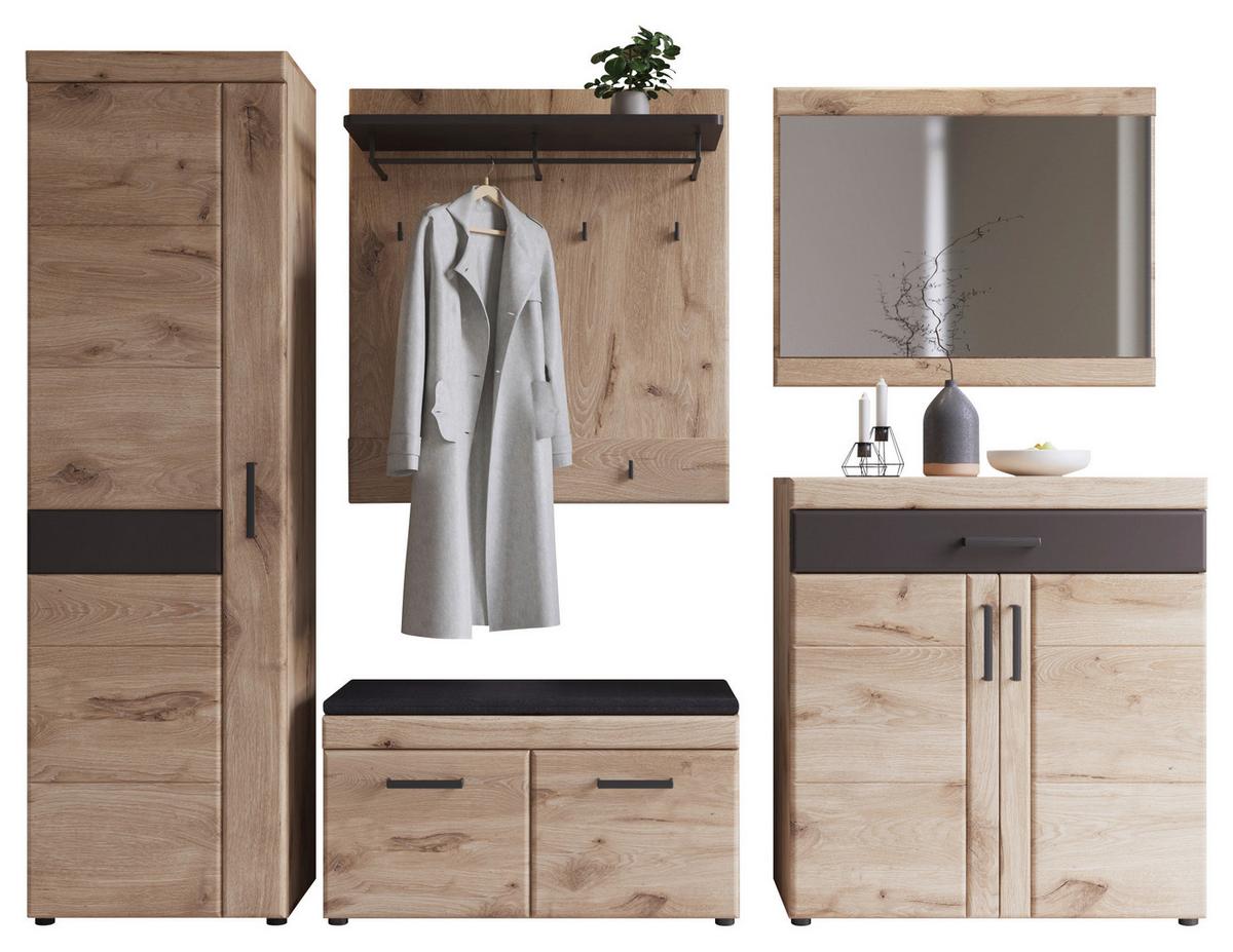 Garderobe Grano Eichefarben/grau B: 244cm - Eichefarben/Grau, Trend, Holzwerkstoff (244/195/38cm)