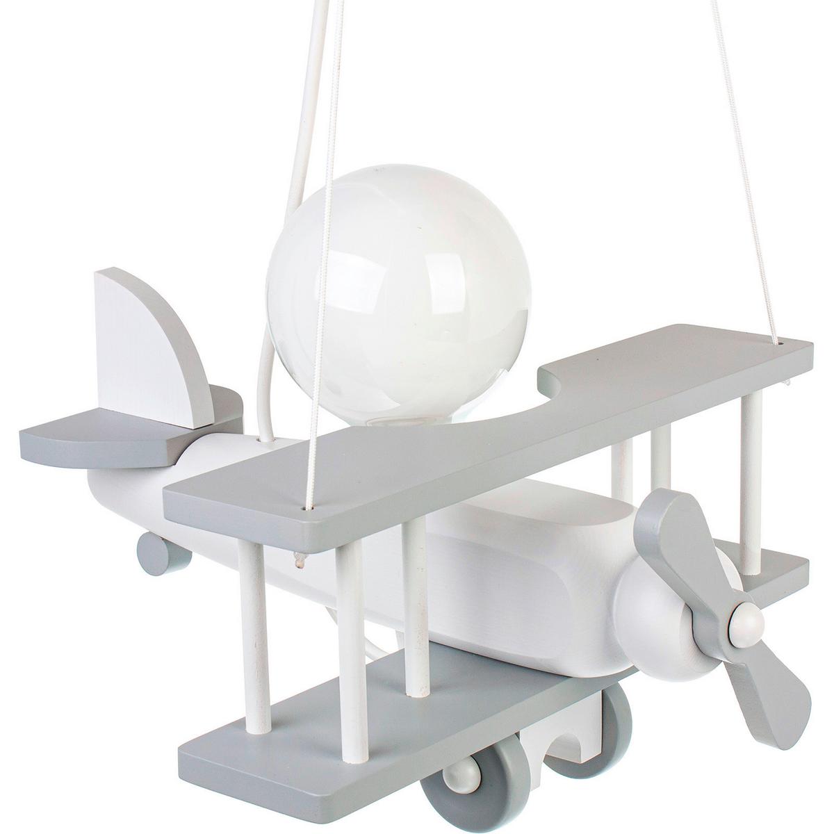 Kinderhängeleuchte Flugzeug H: 75 Cm 1-Flammig - Weiß/Grau, KONVENTIONELL, Holz (29/31/75cm)