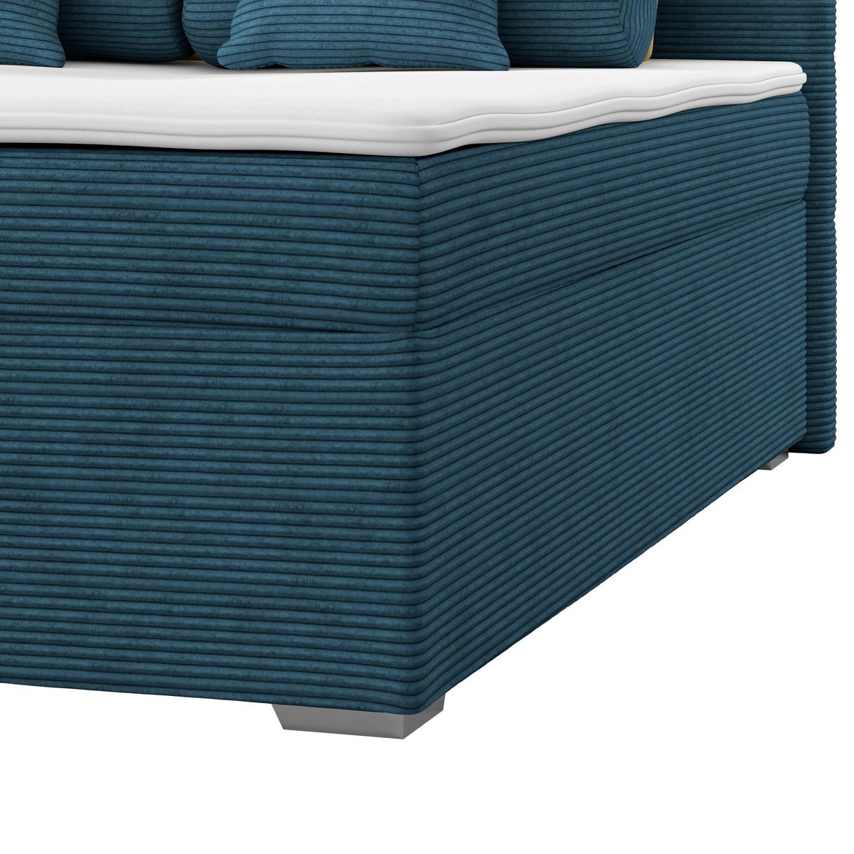 Čalúnená posteľ ADRIA 140x200 cm, tmavomodrá - modrá/chrómová, Konventionell, drevo/textil (140/200cm)