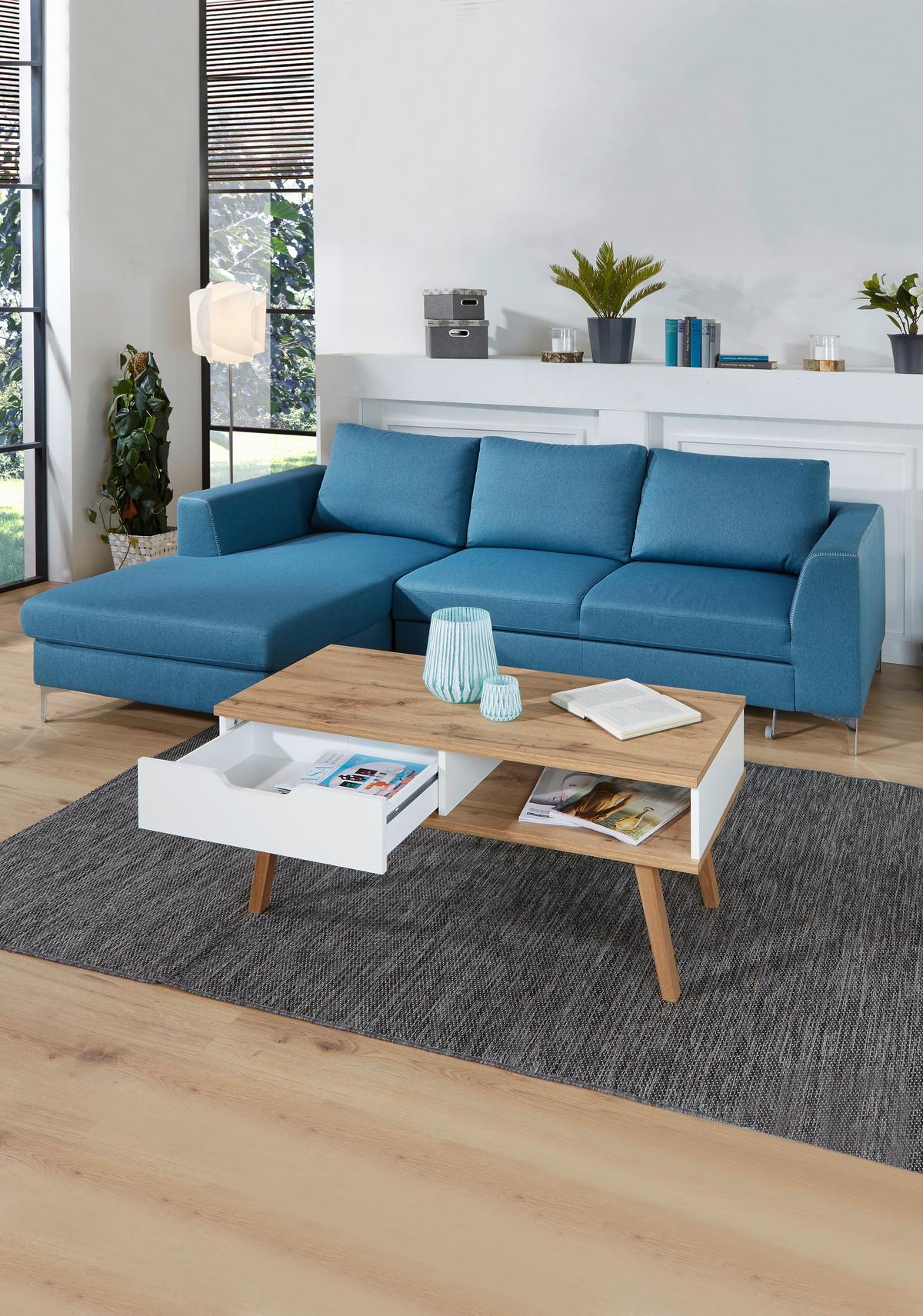 Couchtisch Holz mit Stauraum Turin 6, Weiß/ Eiche Dekor - Eichefarben/Weiß, MODERN, Holz/Holzwerkstoff (110/50/50cm)