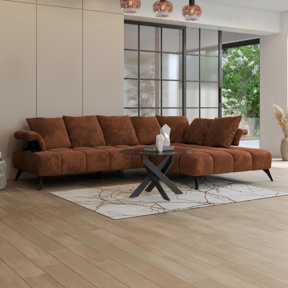 Ecksofa Vanessa New - Rostfarben/Schwarz, MODERN, Textil (297/200cm)