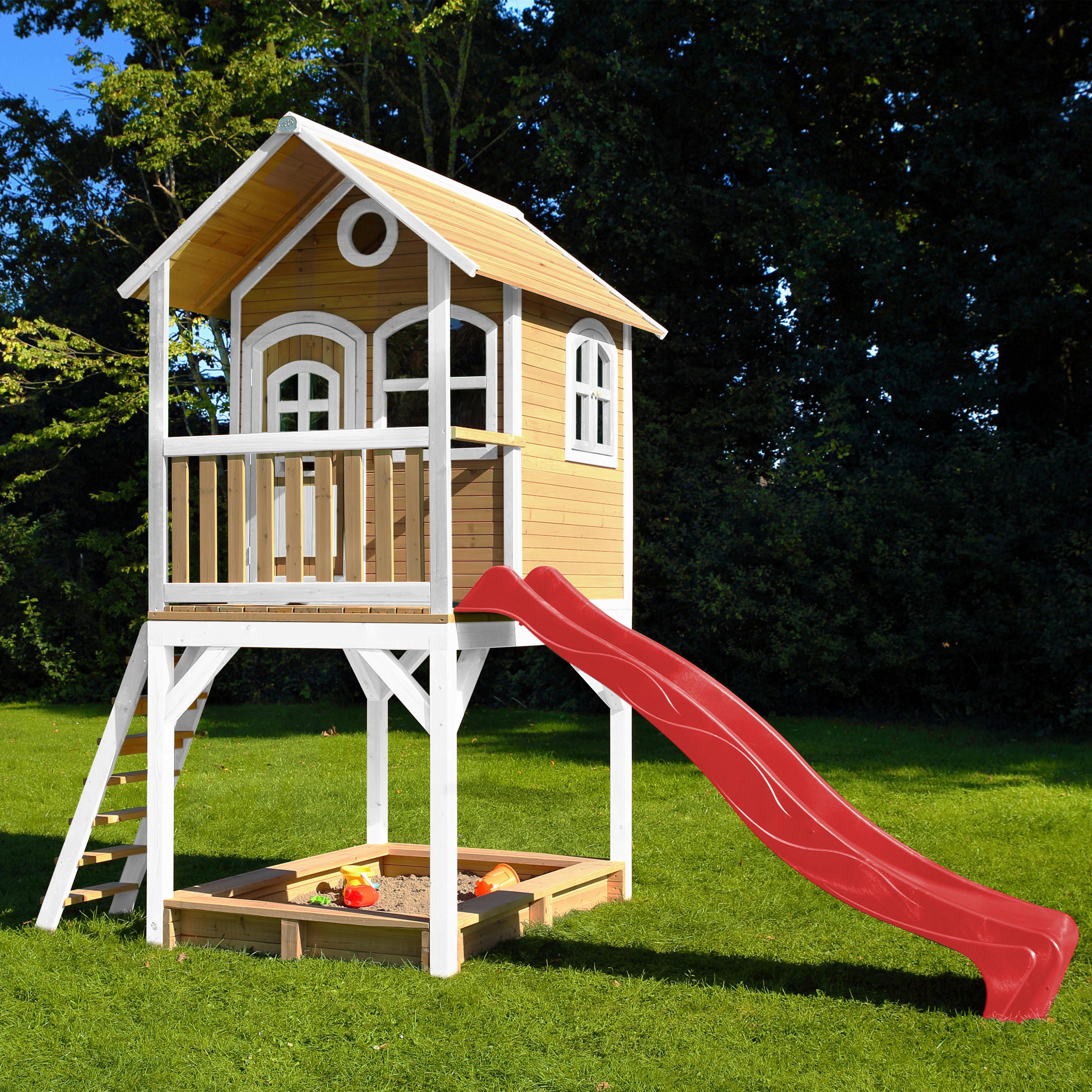 Spielhaus Sarah Rot/braun/weiß B: 370 Cm - Rot/Braun, KONVENTIONELL, Holz/Kunststoff (370/291/191cm) - Ambia Garden