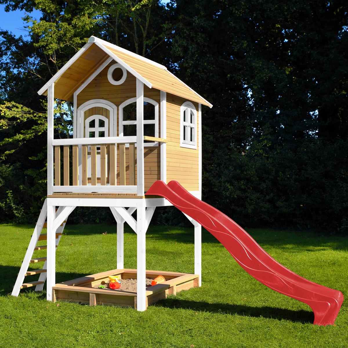 Spielhaus Sarah Rot/braun/weiß B: 370 Cm - Rot/Braun, KONVENTIONELL, Holz/Kunststoff (370/291/191cm) - Ambia Garden