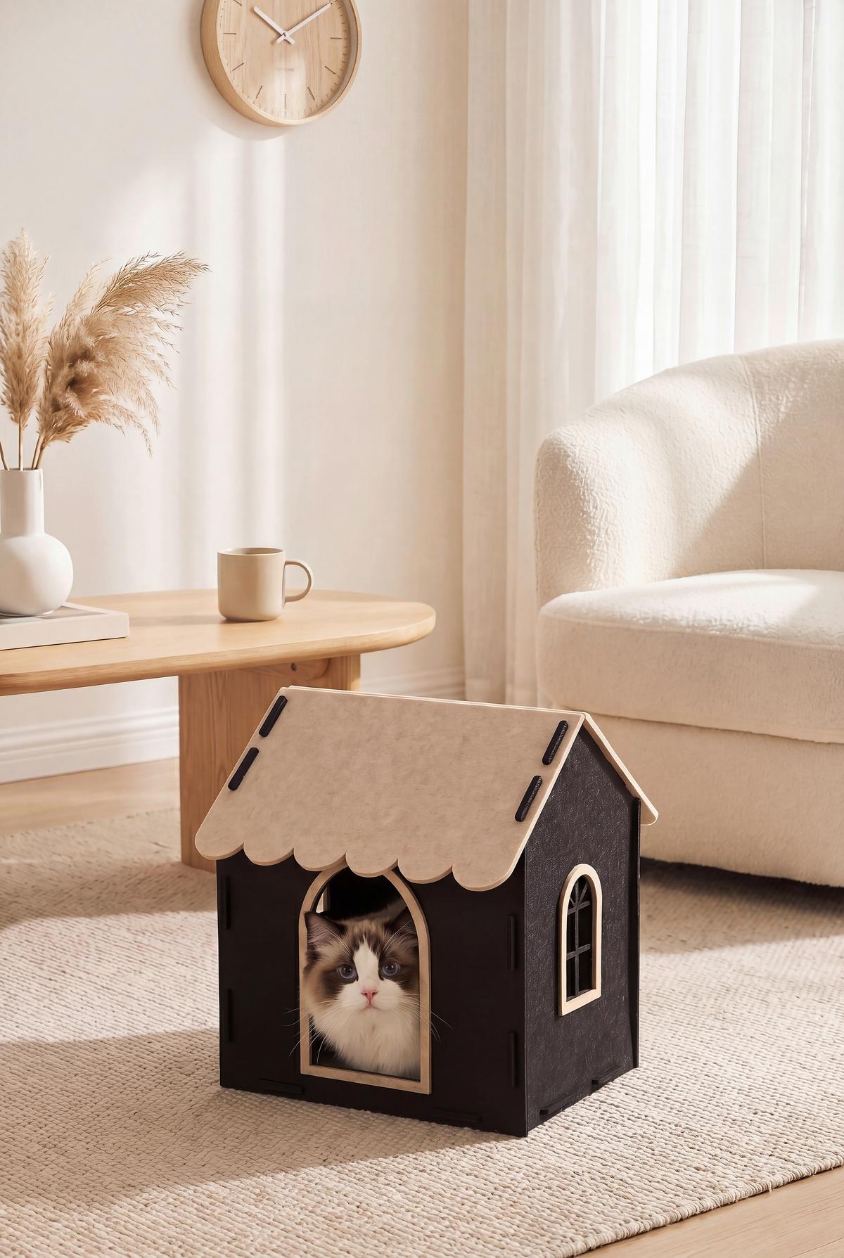 Katzensofa Lilly L: 41 cm - Schwarz/Braun, KONVENTIONELL, Textil (41/32/47cm) - Luca Bessoni