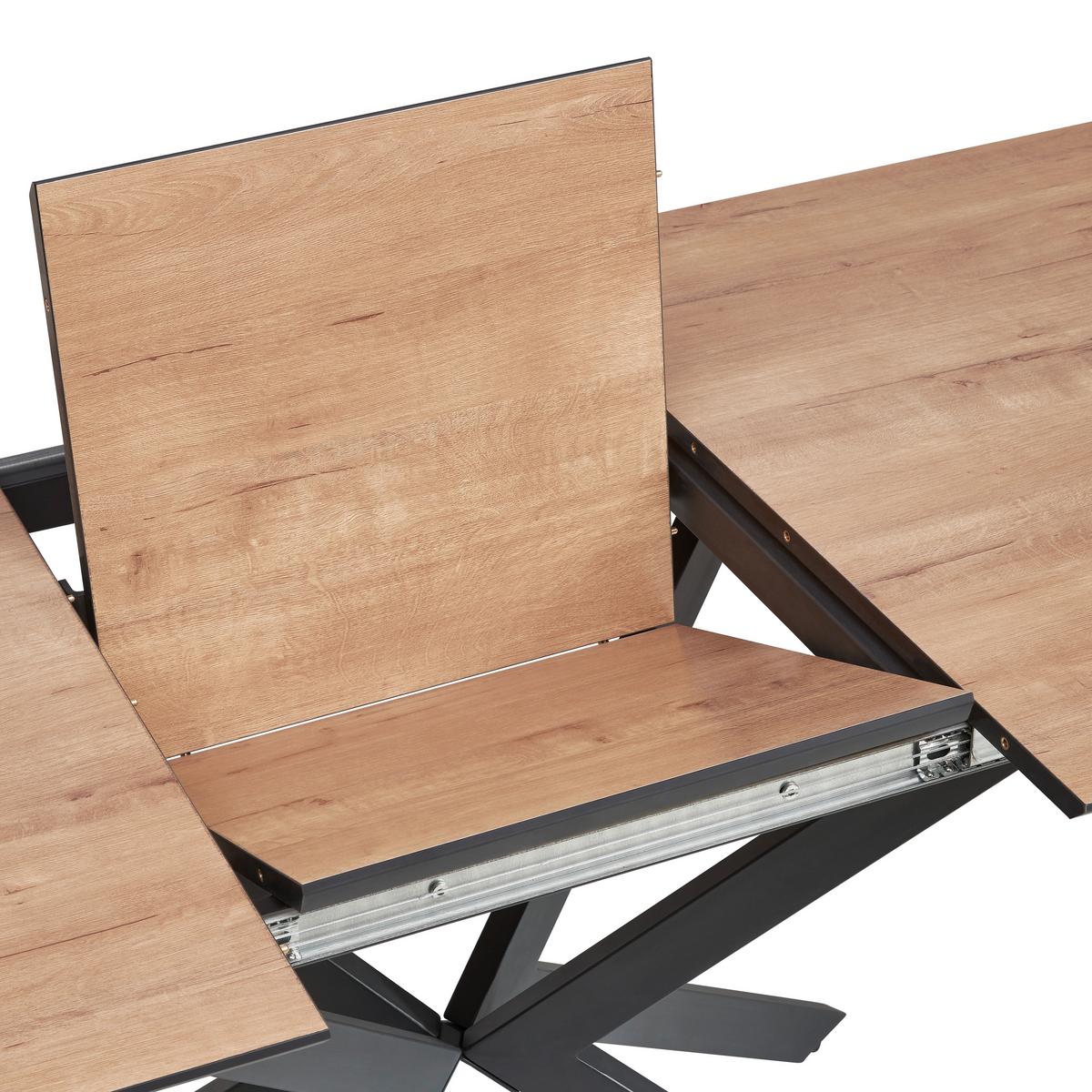 Ausziehtisch Lennox 120 Az Mdf Eiche Dekor, B: 120-160 cm - Eichefarben/Schwarz, KONVENTIONELL, Holzwerkstoff/Metall (120-160/76/80cm) - MID.YOU