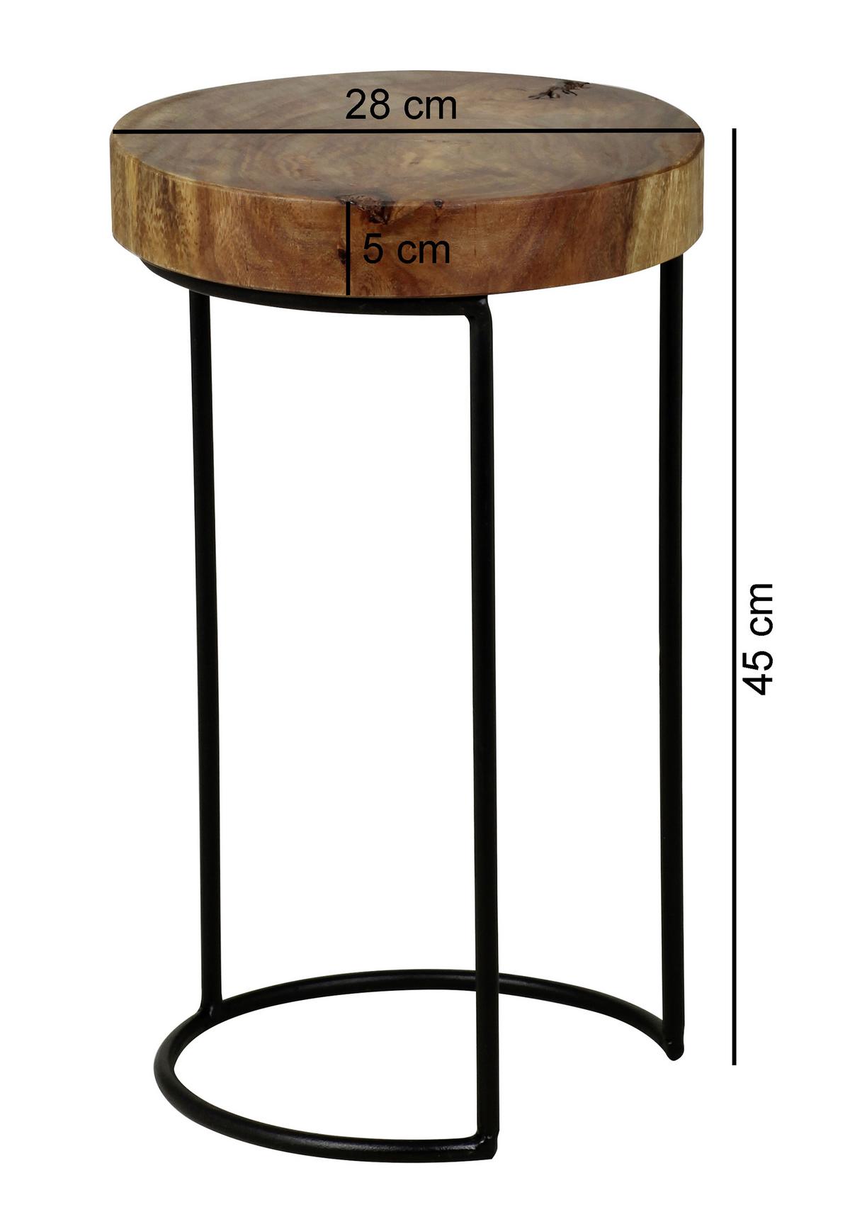 Beistelltisch mit Holzplatte Rund Akola, Sheesham/Schwarz - Sheeshamfarben/Schwarz, Design, Holz/Metall (28/28/45cm) - MID.YOU