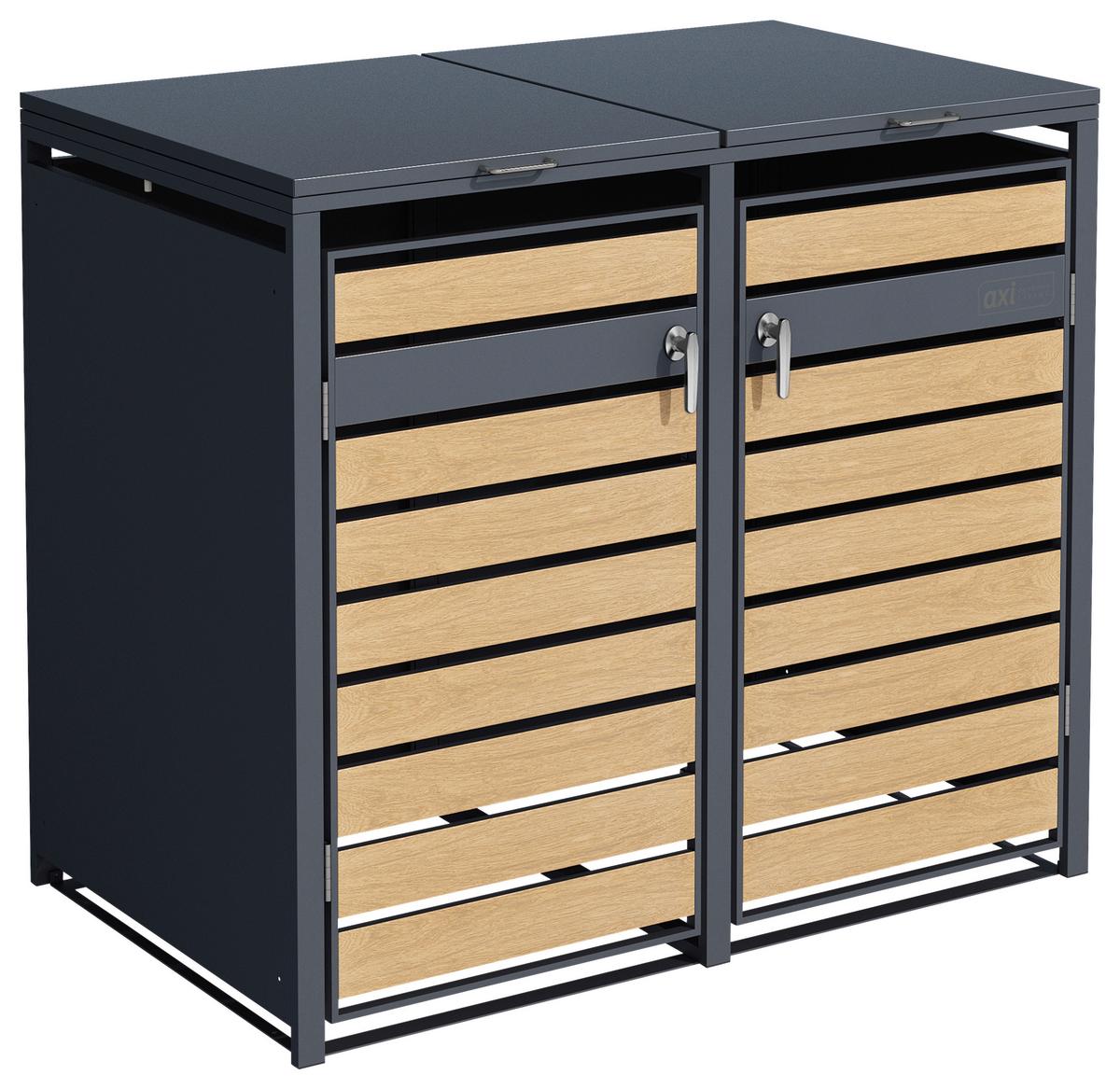 Mülltonnenbox A093.002.00 - Anthrazit/Braun, KONVENTIONELL, Metall (132/116/80cm) - Ambia Garden