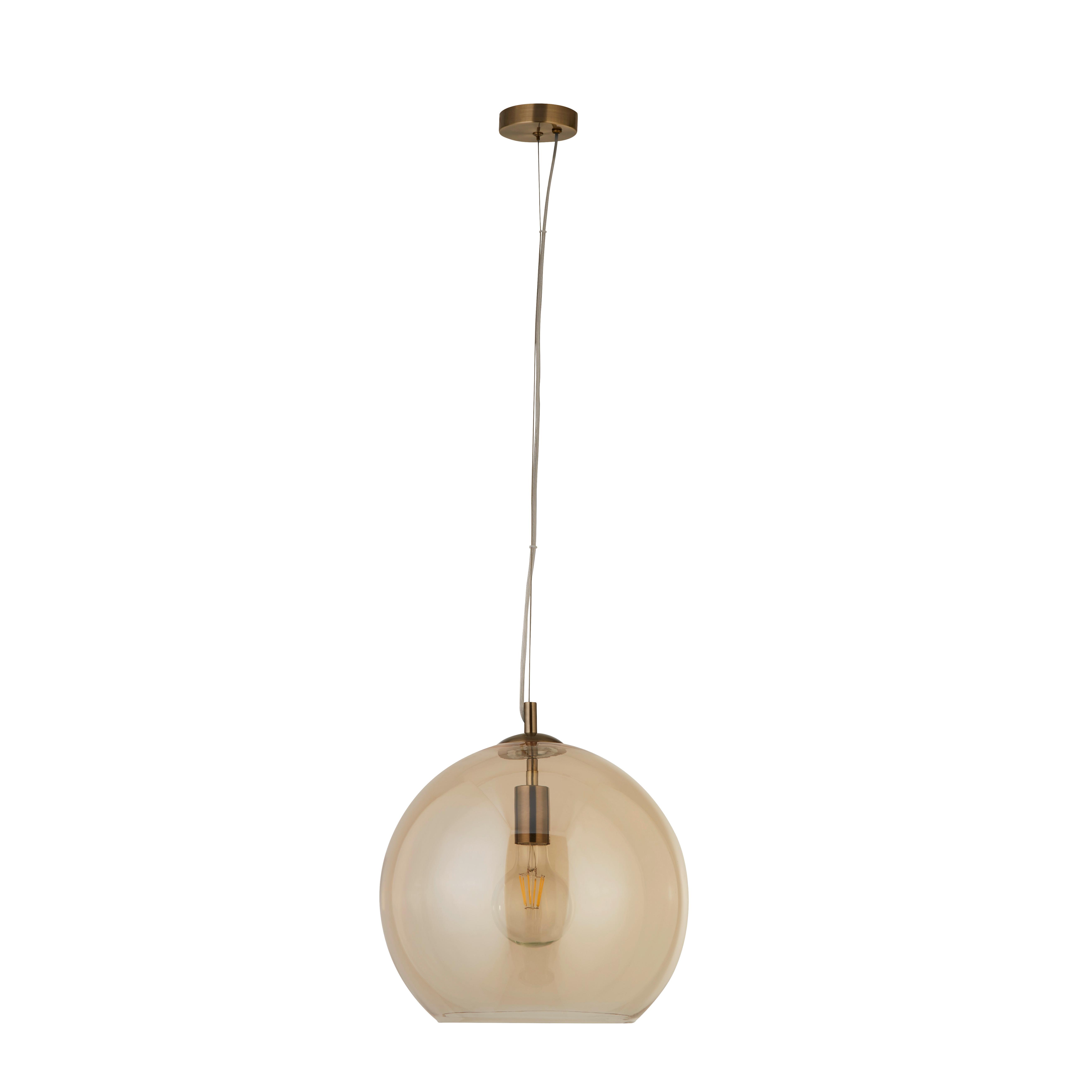 Hängeleuchte Balls H: 120 cm 1-Flammig, höhenverstellbar - Chromfarben/Bernsteinfarben, Design, Glas/Metall (35/120cm)