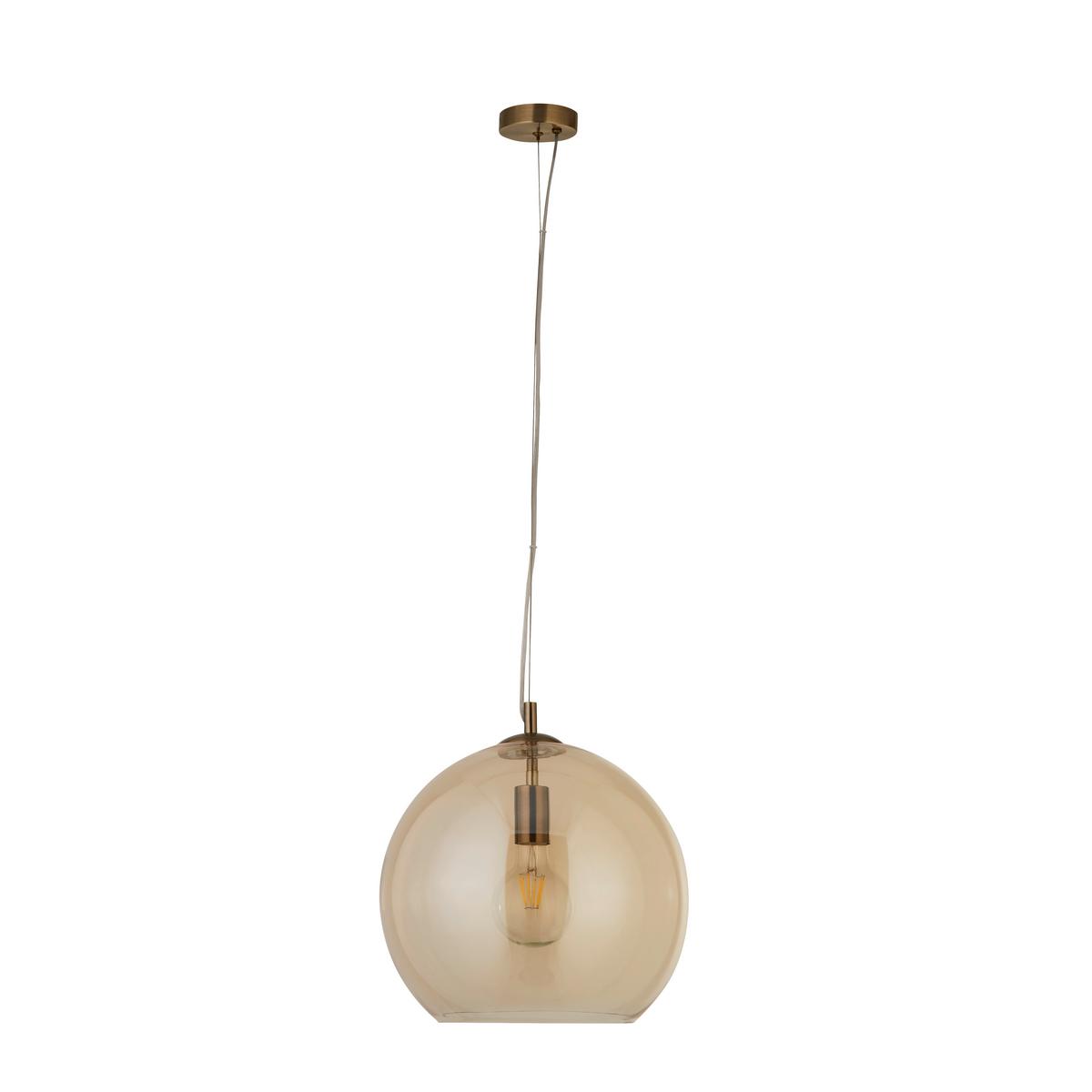 Hängeleuchte Balls H: 120 cm 1-Flammig, höhenverstellbar - Chromfarben/Bernsteinfarben, Design, Glas/Metall (35/120cm)