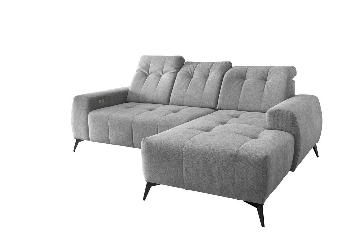 Ecksofa mit USB Anschluss Sano,silberfarben,s:258x180 cm - Silberfarben/Schwarz, MODERN, Textil (258/180cm) - Livetastic