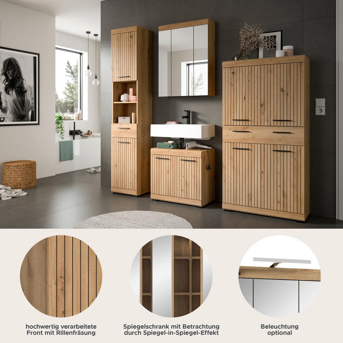 Badezimmer Scout Eiche Artisan Dekor B: 171cm - Schwarz/Eiche Artisan, Trend, Glas/Holzwerkstoff (171cm) - MID.YOU