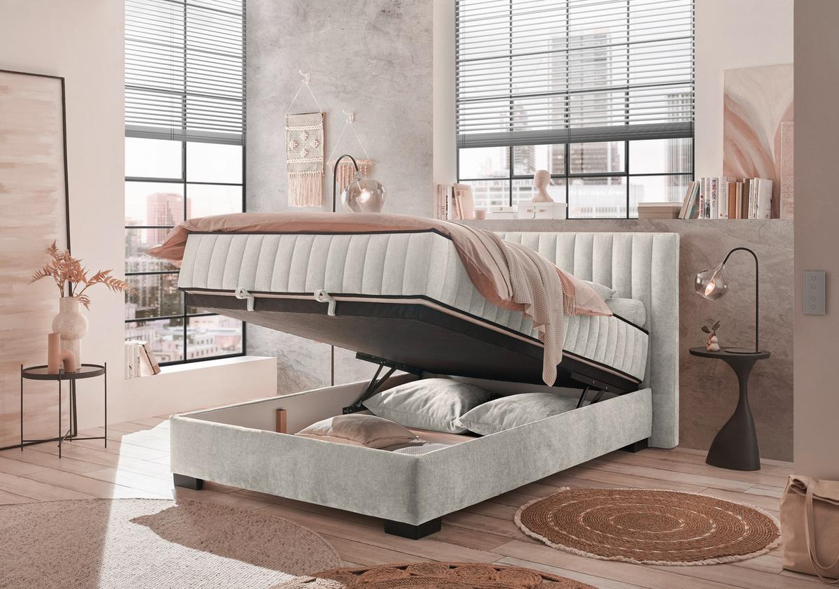 Boxbett Nagol C - Beige/Schwarz, MODERN, Holzwerkstoff/Textil (140/200cm) - MID.YOU