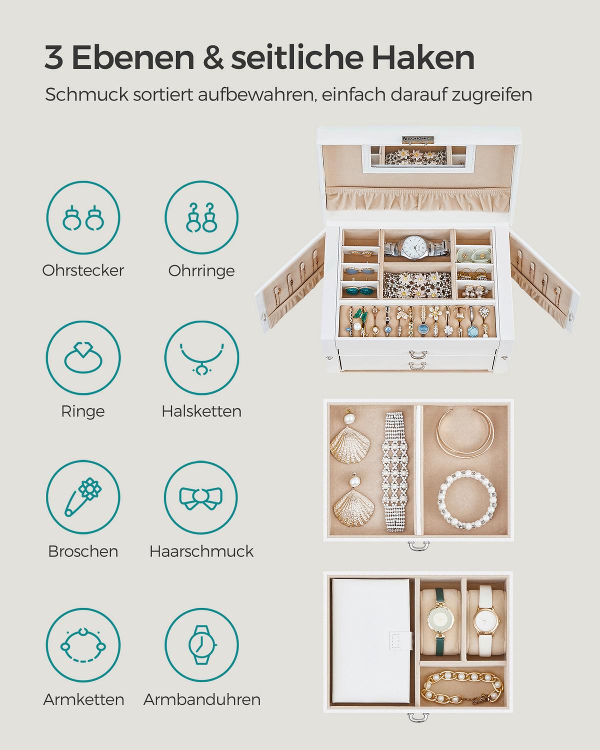 Schmuckkästchen Weiß B: 26 cm - Weiß, LIFESTYLE, Holzwerkstoff (26/17,4/18,2cm)