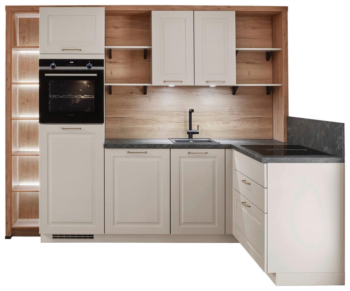 Eckküche Springfield - Sandfarben/Grasgrün, ROMANTIK / LANDHAUS, Holzwerkstoff (270/165cm) - Vertico