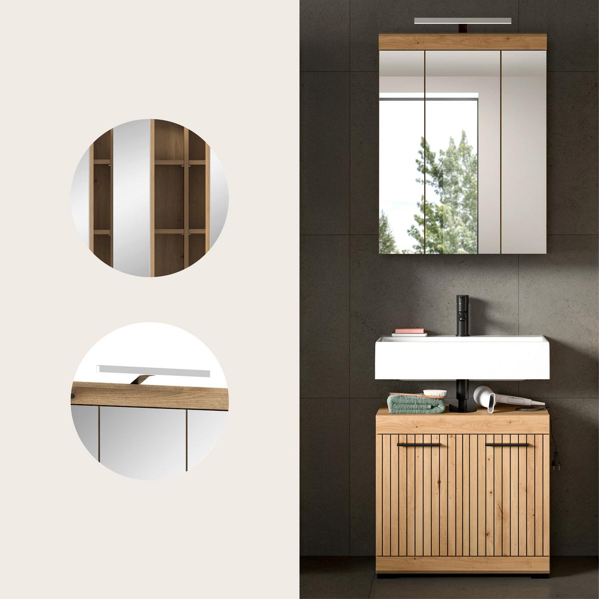Badezimmer Scout Eiche Artisan Dekor B: 60cm - Schwarz/Eiche Artisan, Trend, Glas/Holzwerkstoff (60cm) - MID.YOU