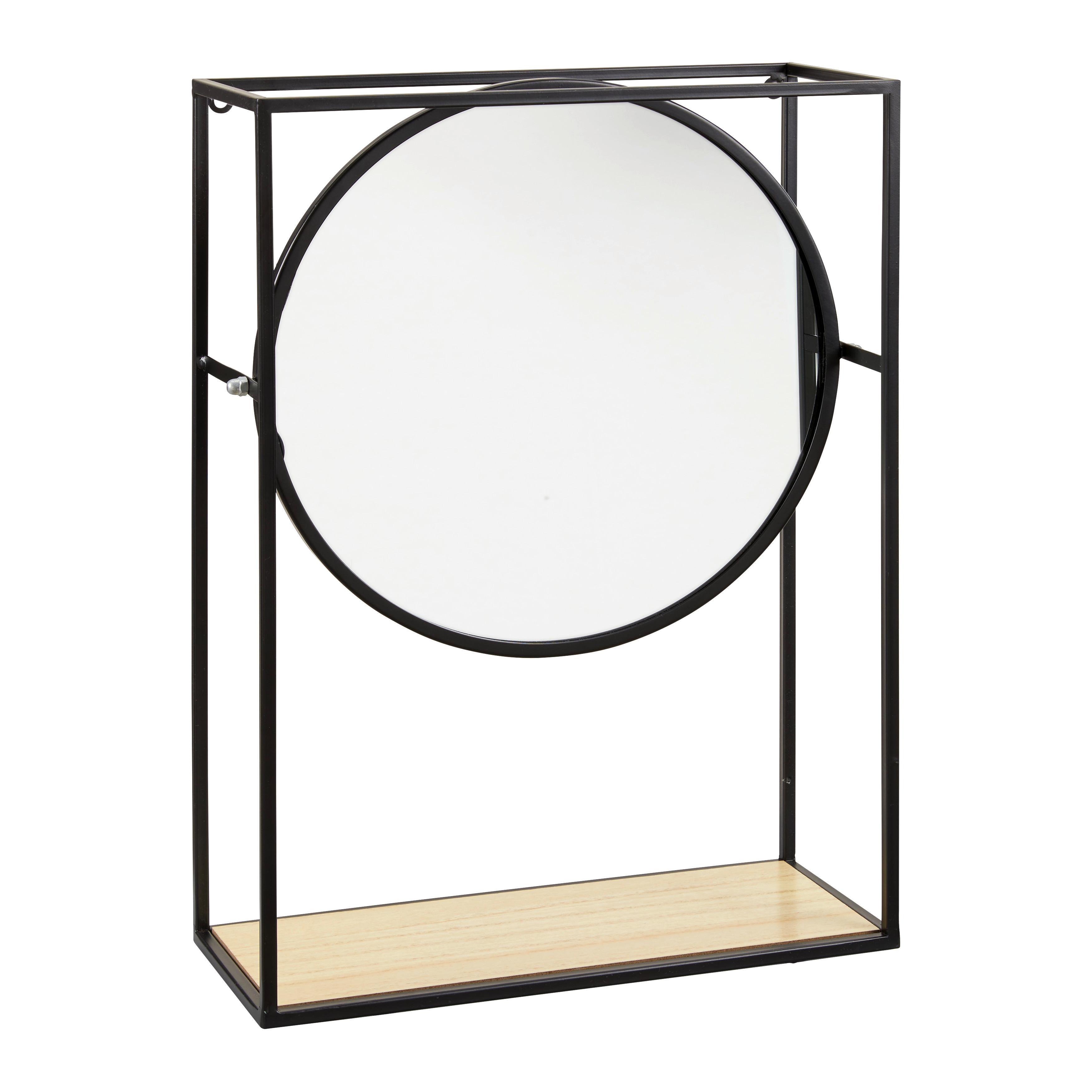 Dekoračné zrkadlo SCALA - čierna/prírodná farba, Modern, kov/kompozitné drevo (36/15/50cm)