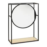 Dekoračné zrkadlo SCALA - čierna/prírodná farba, Modern, kov/kompozitné drevo (36/15/50cm)