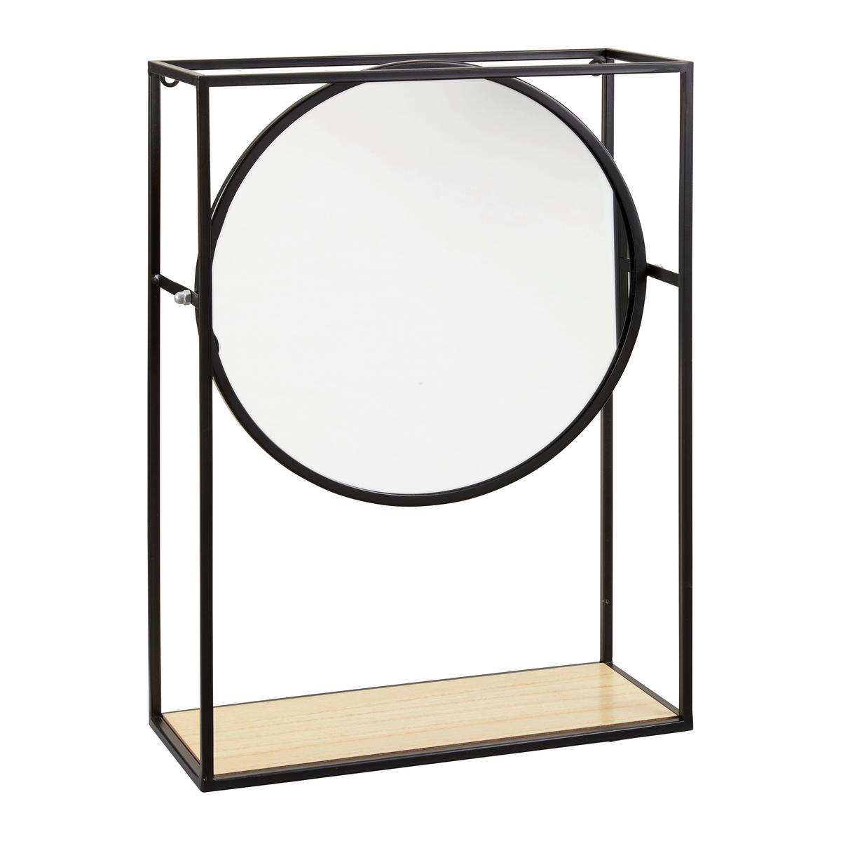 Dekoračné zrkadlo SCALA - čierna/prírodná farba, Modern, kov/kompozitné drevo (36/15/50cm)