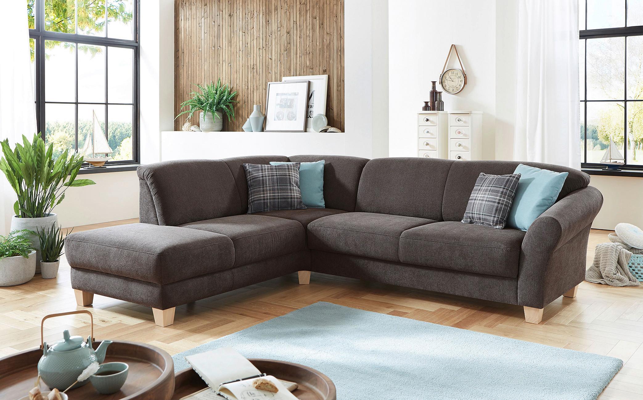 Ecksofa Gotland dunkelbraun, 212x257 cm - Dunkelbraun/Naturfarben, KONVENTIONELL, Textil (212/257cm) - Sit & More