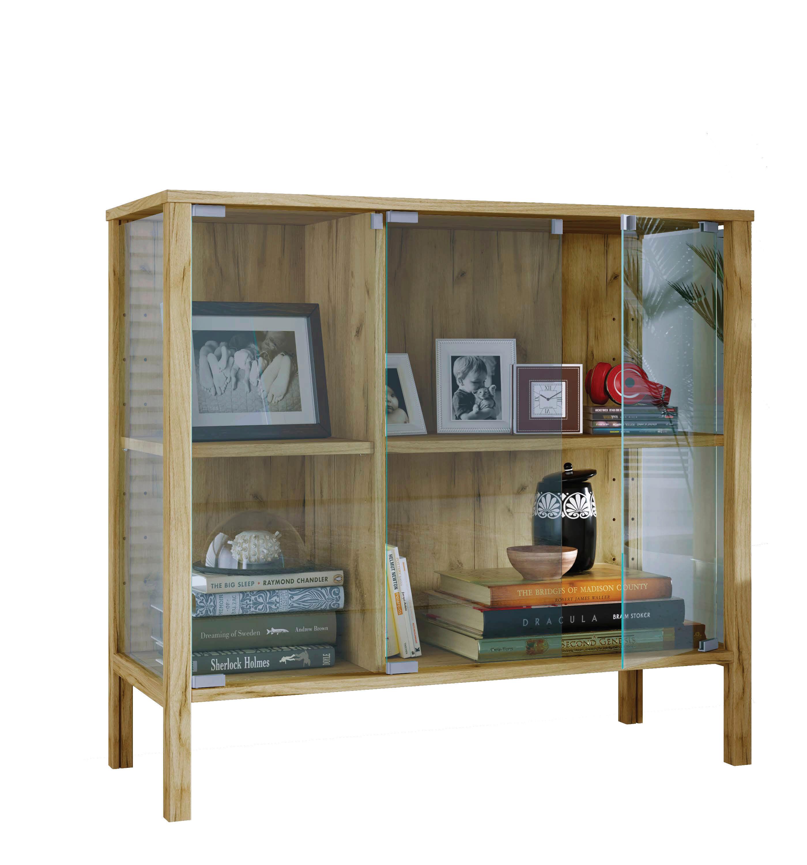 SIDEBOARD Jensol, Honigeiche B: 87 cm - Honigeiche/Klar, Design, Glas/Holzwerkstoff (87/80/35cm) - Livetastic
