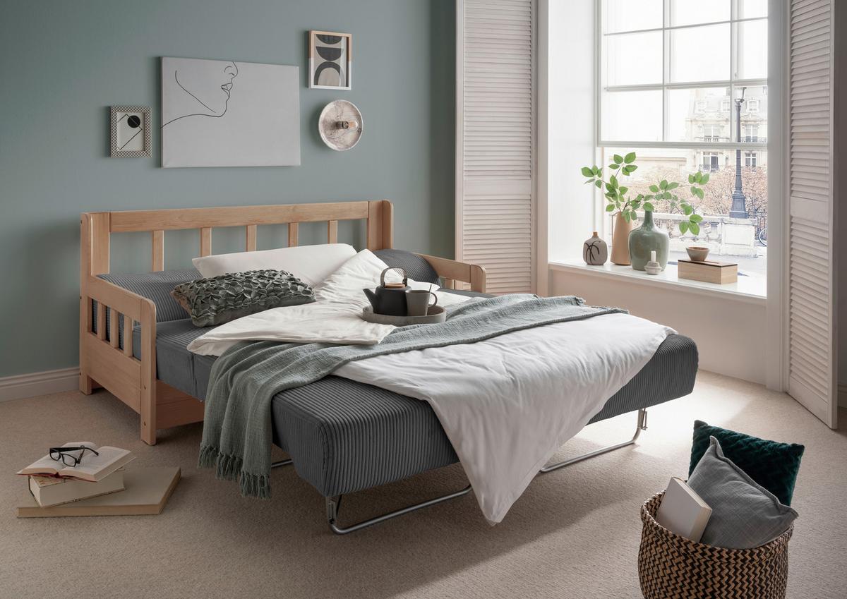 2-Sitzer-Sofa Mit Schlaffunktion Camino B:154 cm - Naturfarben/Grau, MODERN, Holz/Textil (154/88/90cm) - Livetastic