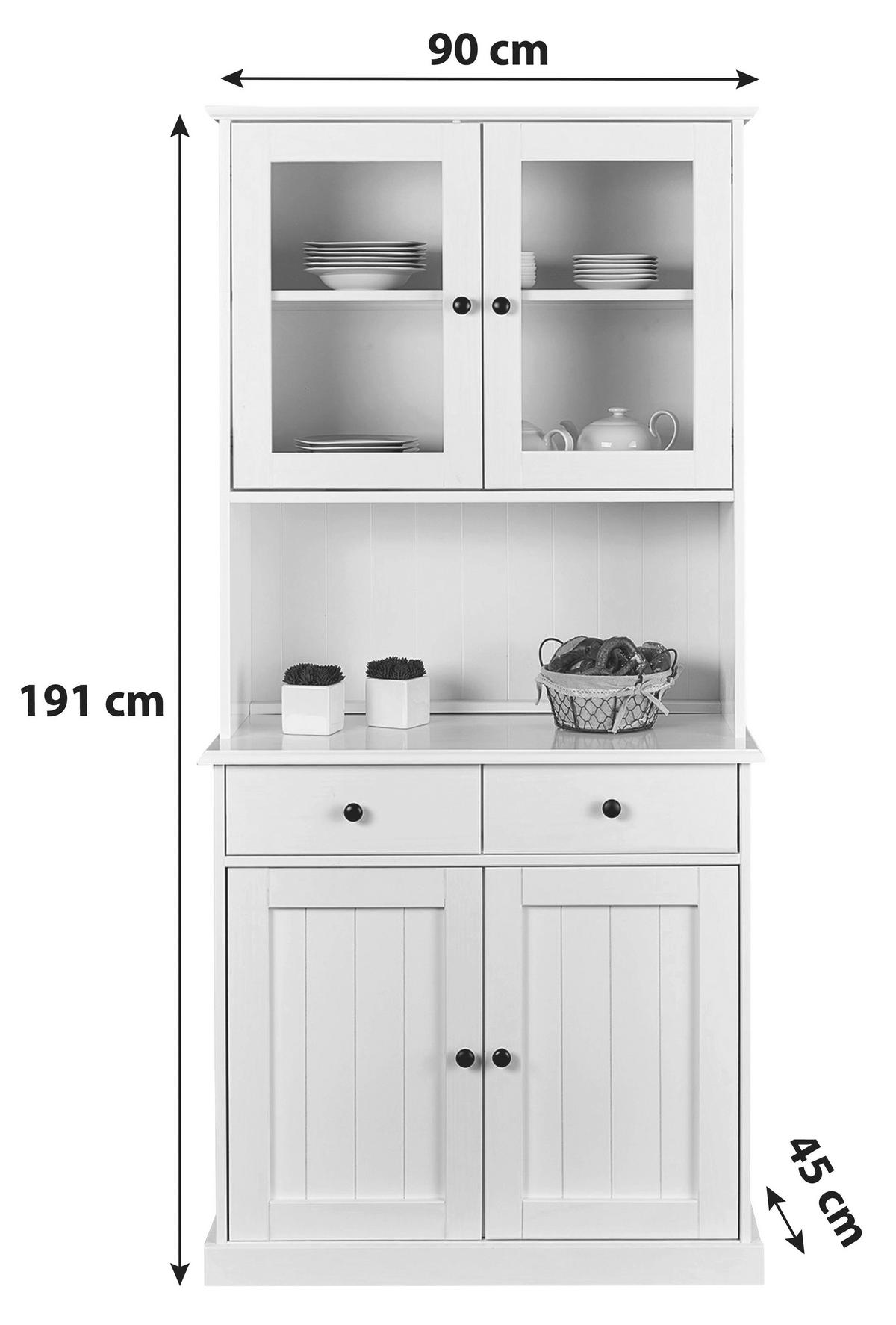 Kredenz Westerland B: 90 Cm Echtholz Weiß 4-Türig - Weiß, Basics, Glas/Holz (90/191/45cm) - MID.YOU