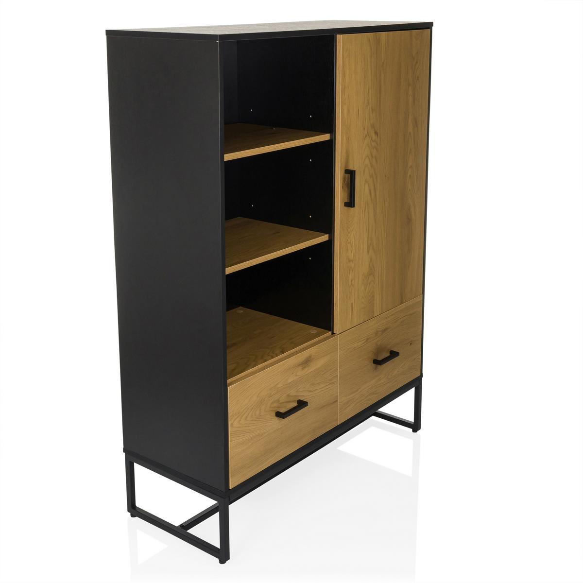 Highboard Amio Eichefarben, Schwarz B: 100 Cm - Eichefarben/Schwarz, MODERN, Holzwerkstoff (100/140/40cm) - MID.YOU
