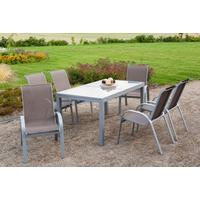 Gartengarnitur Amalfi 7-Teilig Metall/Textil/Glas - Taupe/Silberfarben, ROMANTIK / LANDHAUS, Glas/Textil - Gardenson