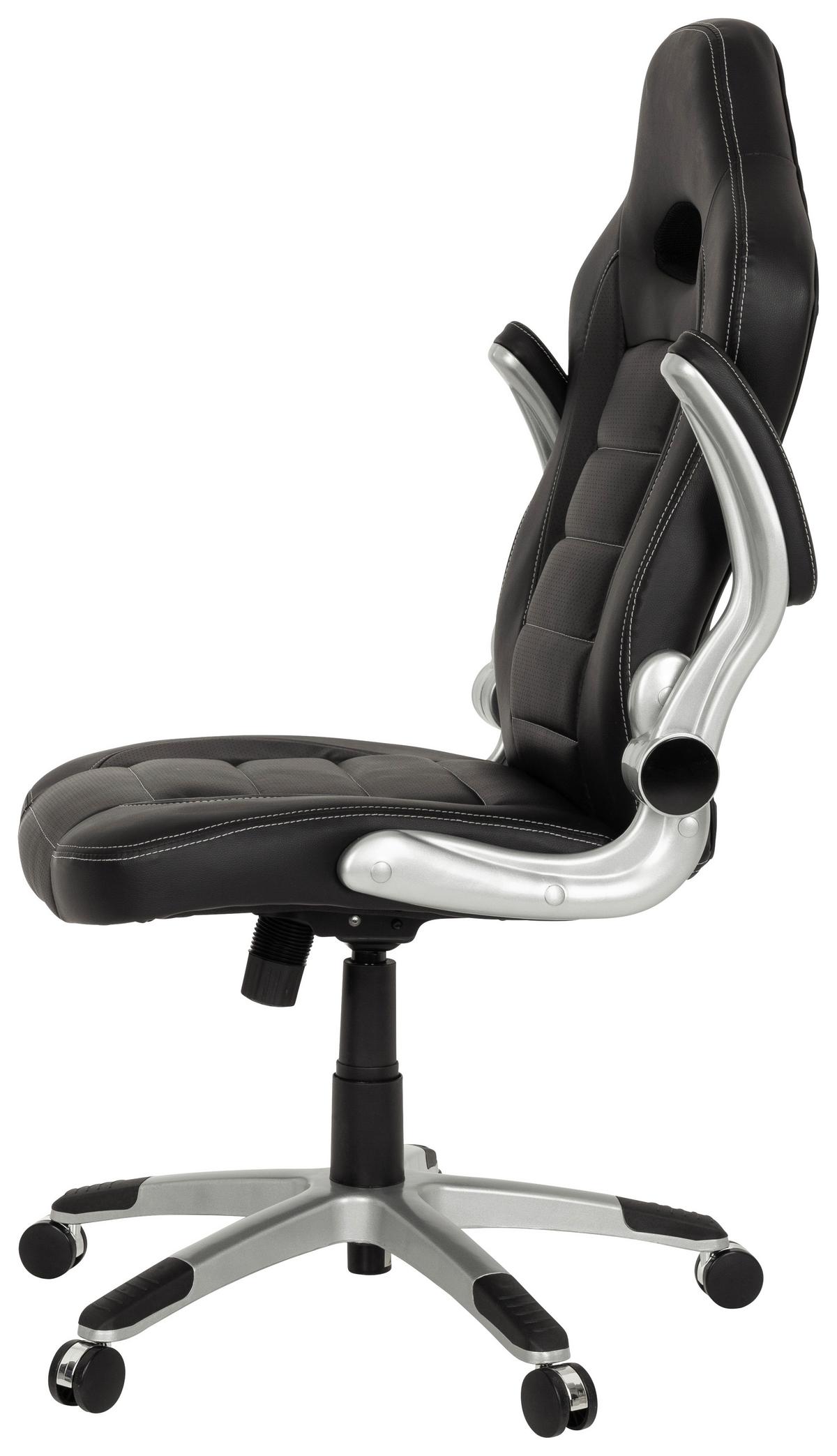 Gamingstuhl Game Sport Schwarz - Silberfarben/Schwarz, MODERN, Kunststoff/Textil (64/118/57cm) - MID.YOU