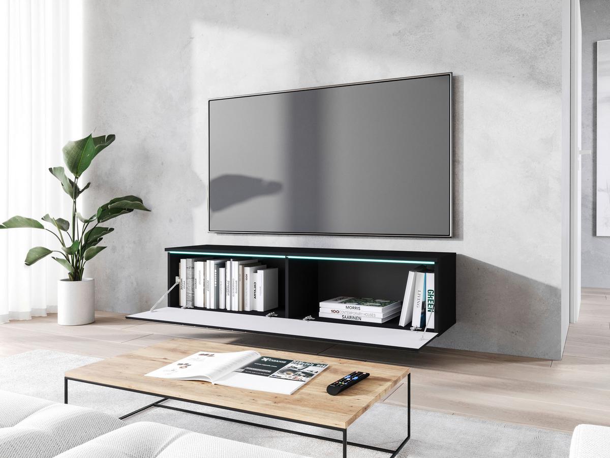 Nízká komoda s LED osvětlením 140cm - šedá/černá, Basics, kompozitní dřevo/plast (140/30/33cm) - P & B