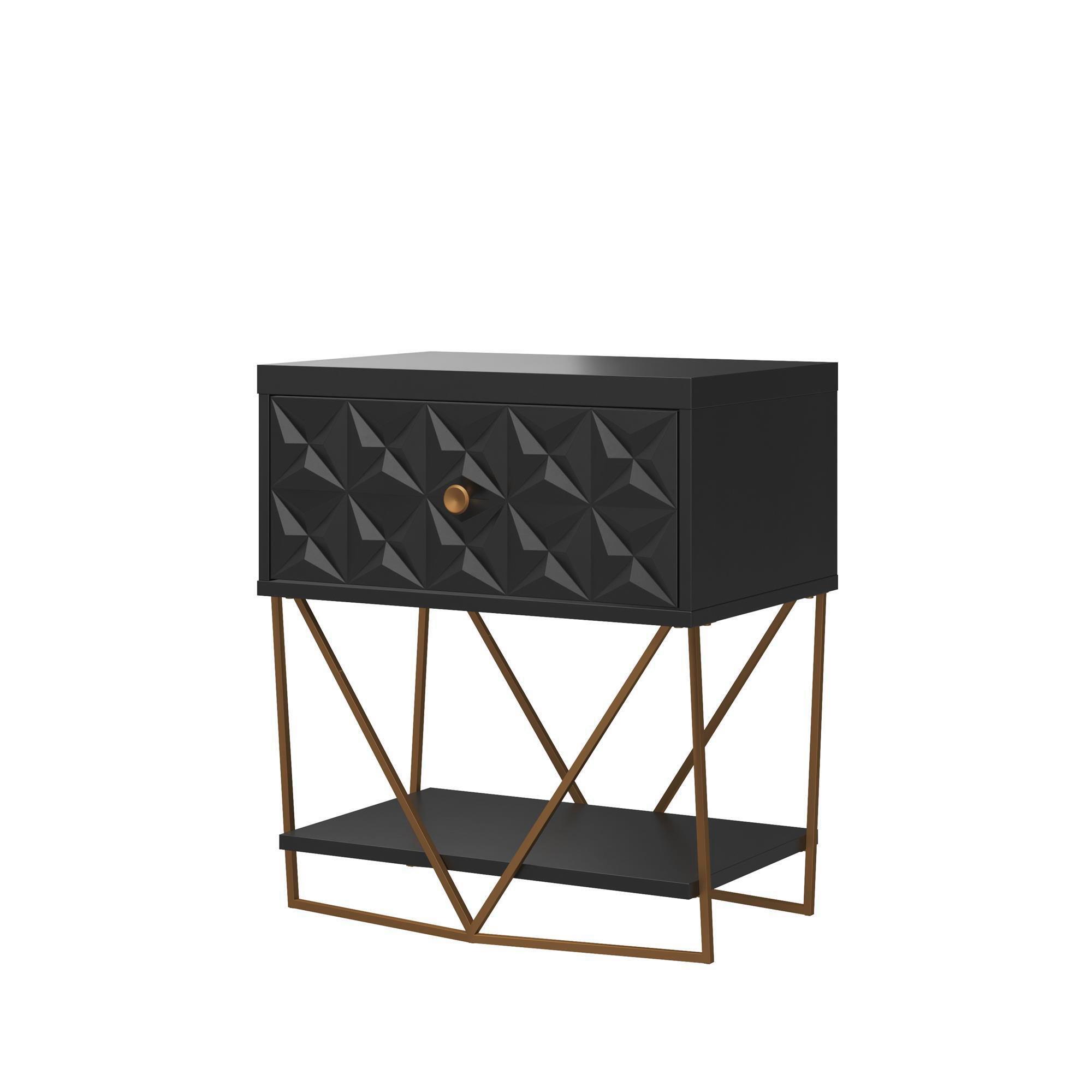 Beistelltisch Blair Schwarz L: 59 cm - Goldfarben/Schwarz, Design, Holzwerkstoff/Metall (59/42/68cm) - MID.YOU