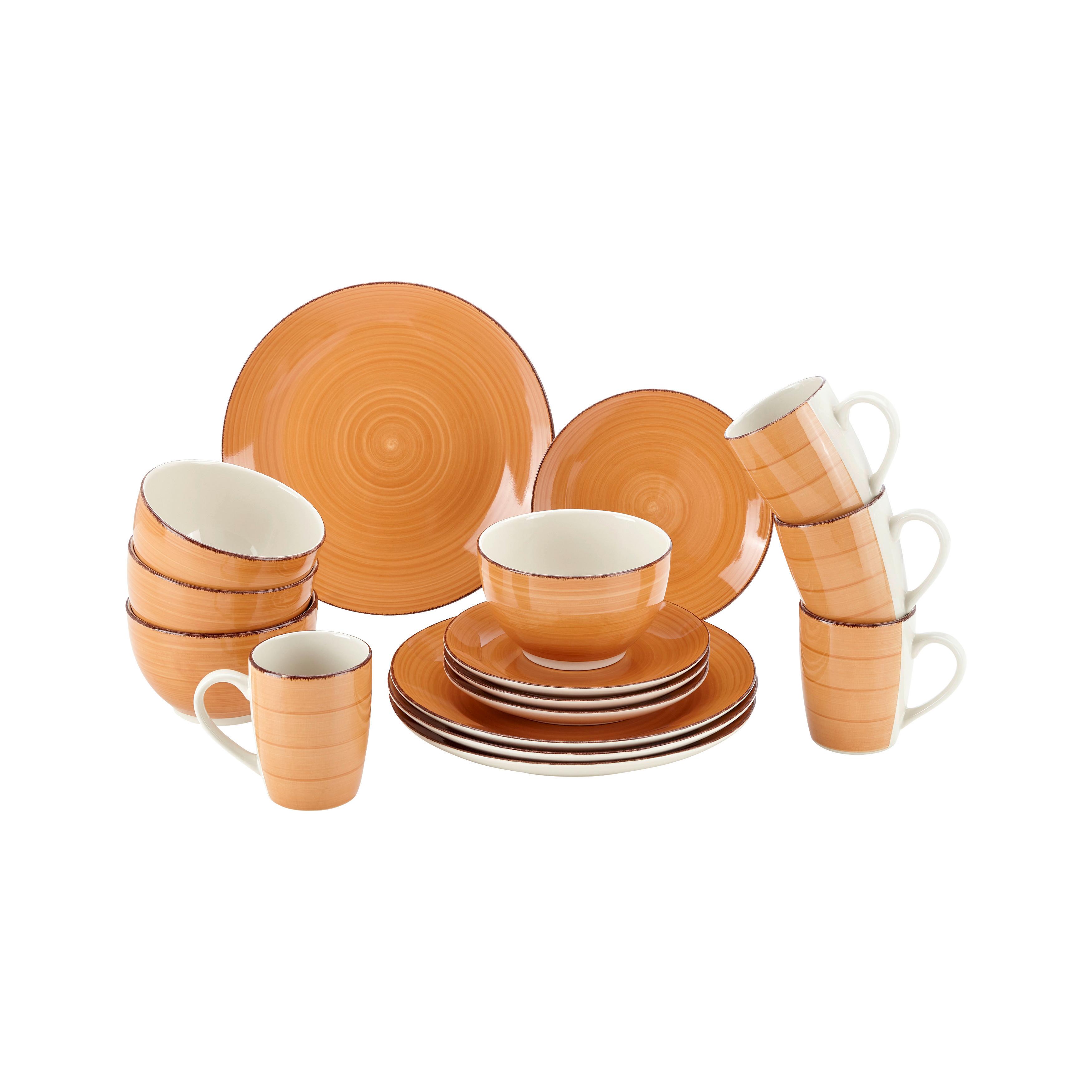 Kombinovaný Servis, Kamenina 16-Dielny, Oranžová - oranžová, Moderný, keramika - Bessagi Home