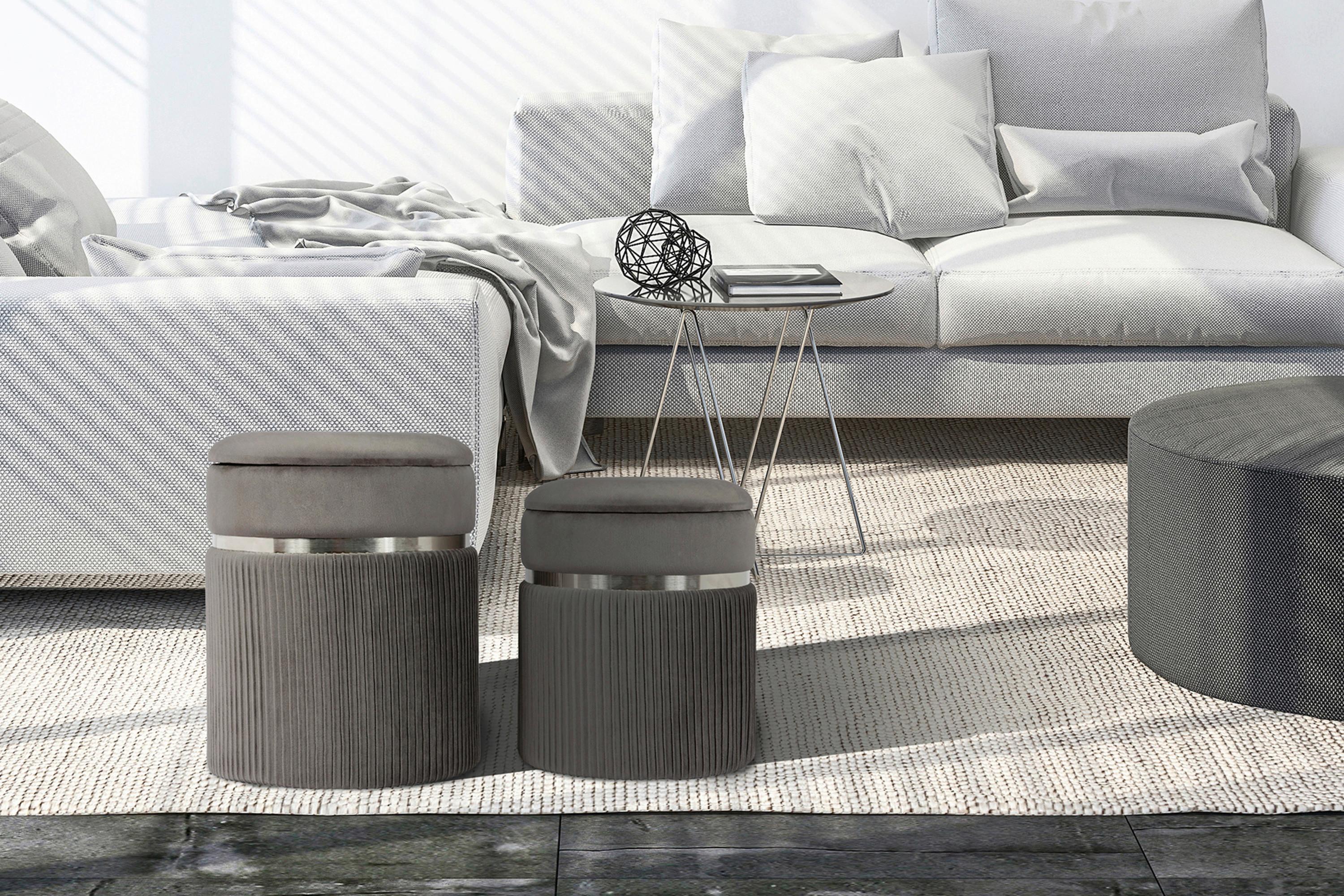 Hockerset Zora 325 Grau/Silberfarben D: 36/31,5cm - Silberfarben/Grau, KONVENTIONELL, Textil/Metall (31,5/36/38/44/31,5/36cm) - Kayoom