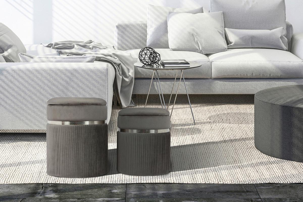 Hockerset Zora 325 Grau/Silberfarben D: 36/31,5cm - Silberfarben/Grau, KONVENTIONELL, Textil/Metall (31,5/36/38/44/31,5/36cm) - Kayoom